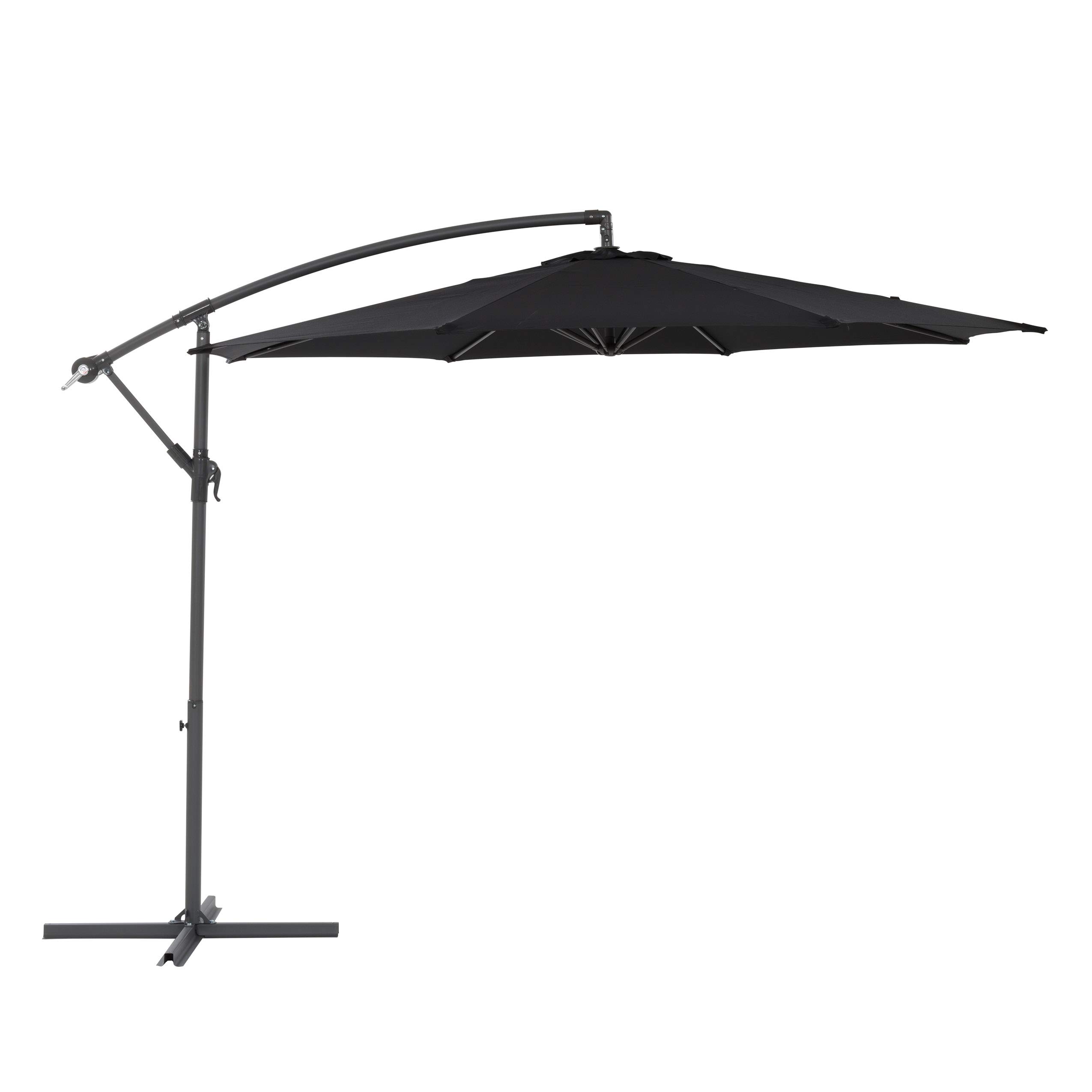 CorLiving 9.5ft Tilting Offset Patio Umbrella, Outdoor Hanging Umbrella with Crank and Cross Base, For Backyard, Deck, Garden, Patio, Black Patio, Lawn & Garden