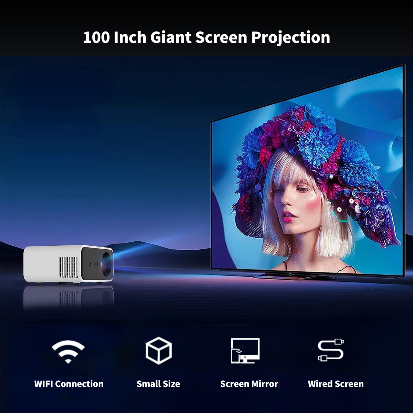 Mini Projecteur Portable Haute Définition 1080P Haut-parleurs 4Ω 2W Intégrés Protection des Yeux Projecteur de Cinéma Maison pour iOS pour Android pour Ordinateur Portable (Blanc)
