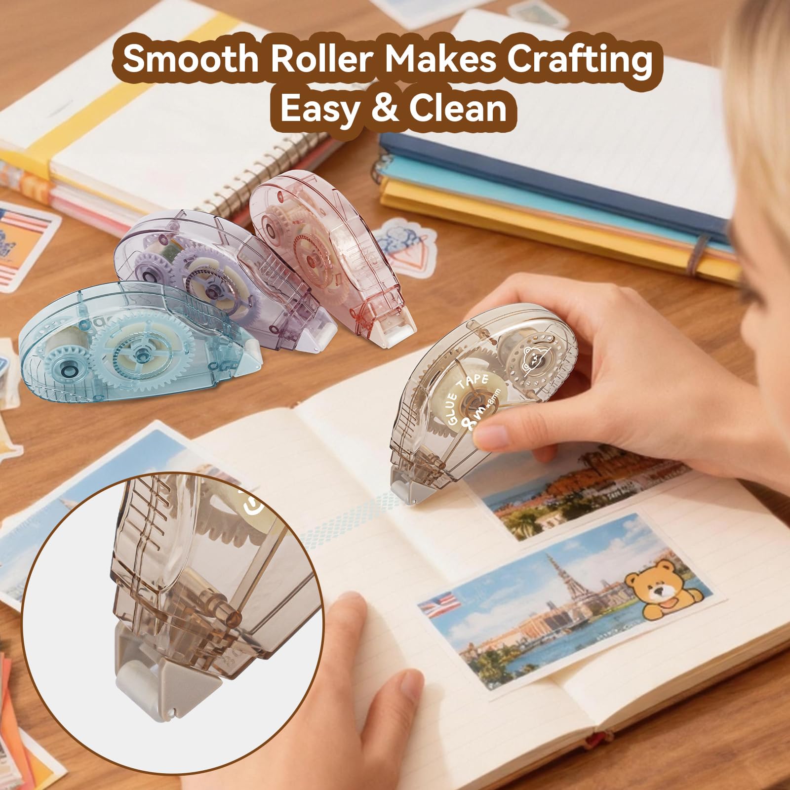 Dwustronna rolka taśmowa, 8 sztuk, samoprzylepny papier do scrapbookingu, owijania, rękodzieła papierowego dla dzieci, rękodzieła, pakowania prezentów i projektów artystycznych (8 mm x 64 m)