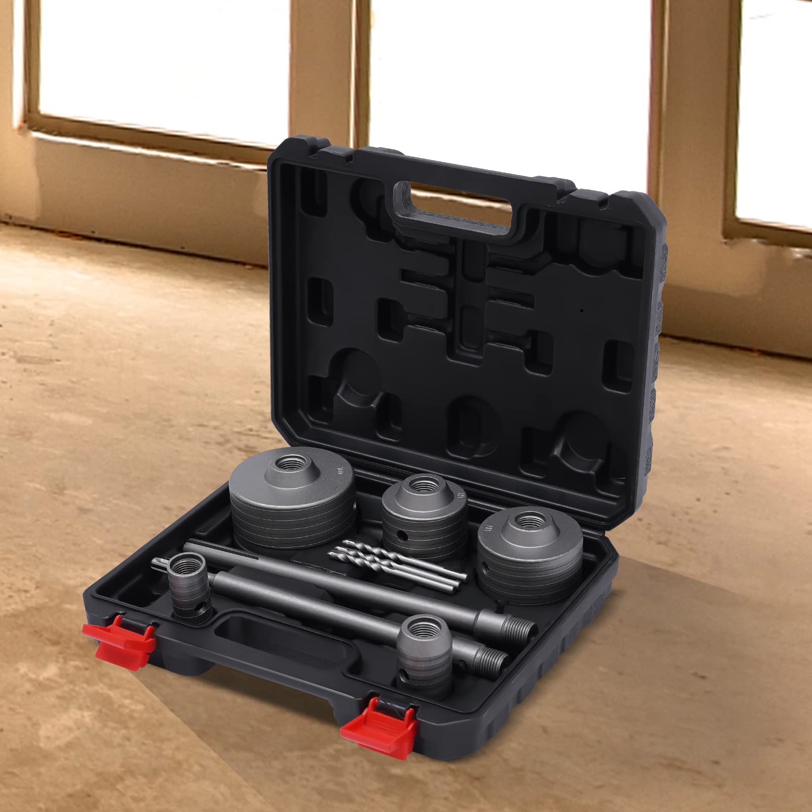 Set di corone per cemento e mattoni + attacco SDS-Plus/Max 300 mm, set di seghe a tazza