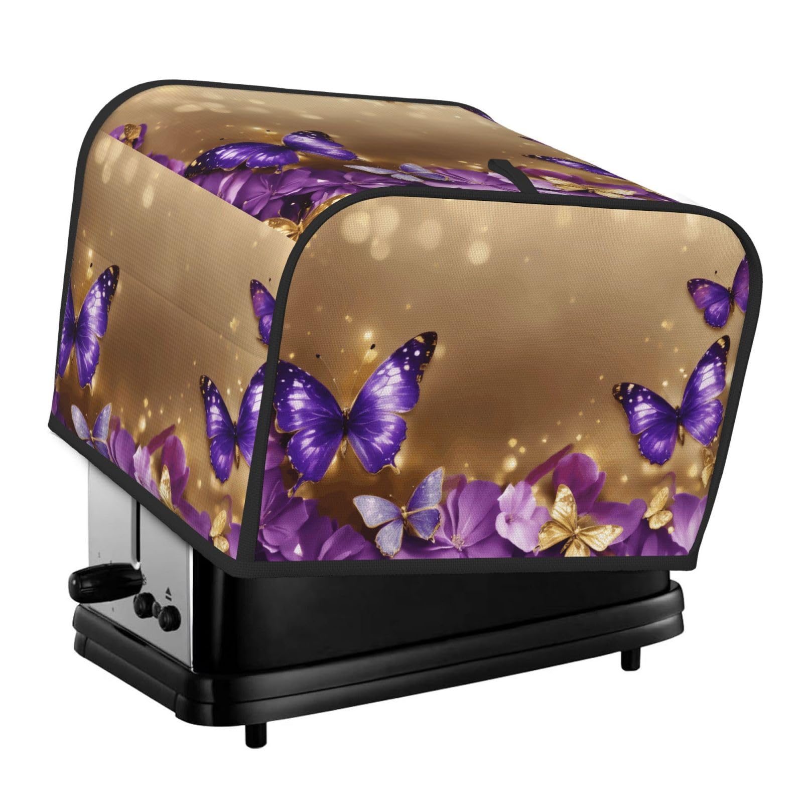 Purple Butterfly Print 4-Slice Toaster Cover Dustproof Waterproof Kitchen Appliance Protector For Bread