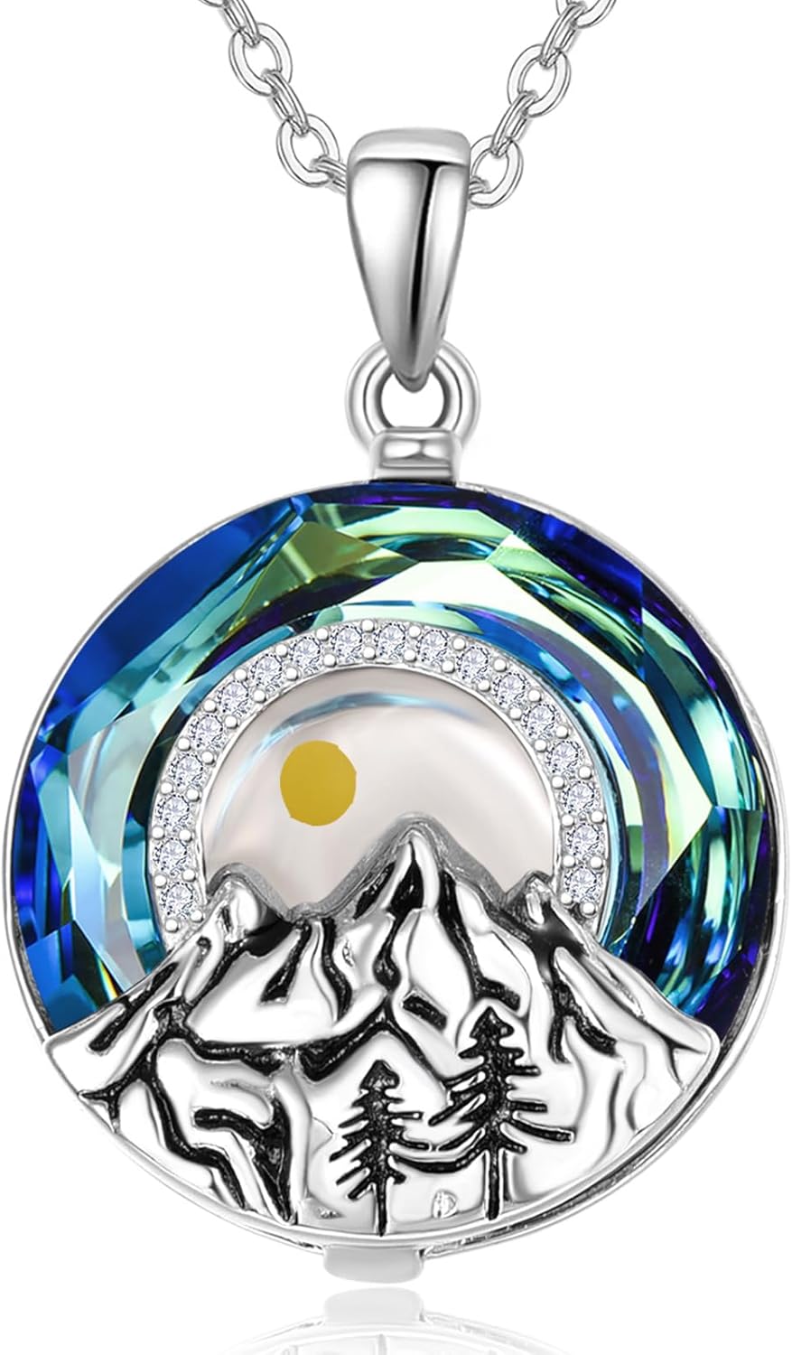 AENEAS Mustard Seed Mountain Faith Necklace for Women 925 Sterling Silver Christian Pendant Blue Crystal Jewelry First Communion Confirmation Gifts