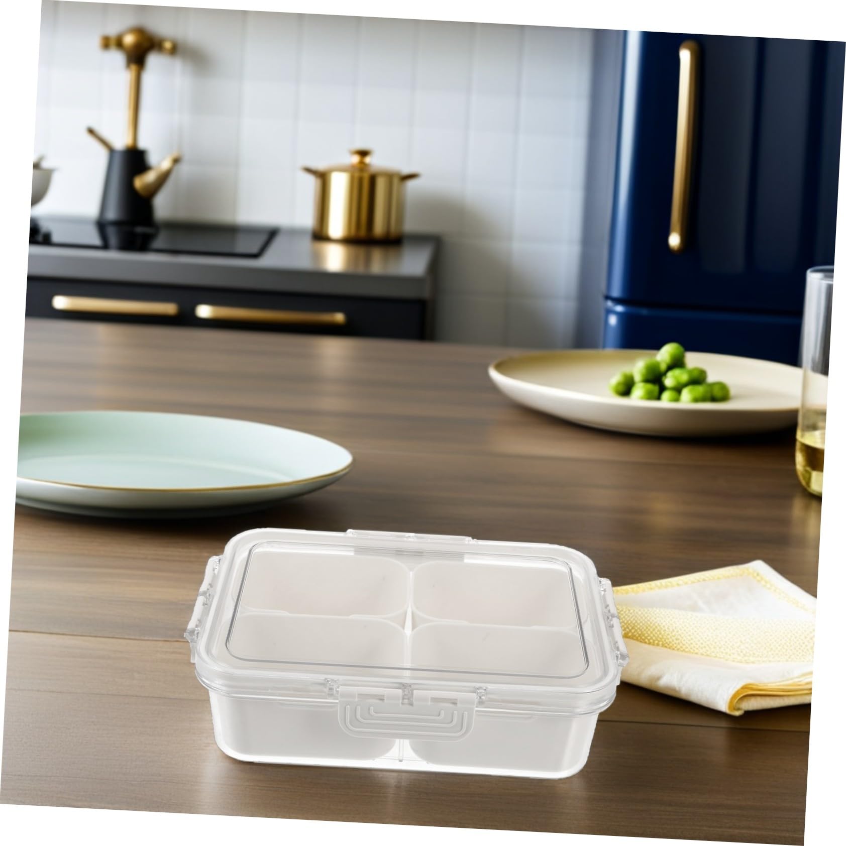 2 Stücke Snackbox mit Fächern und Deckel Transparente Tragbare Snackdose mit Griff Vielseitige Aufbewahrung für Gewürze Obst Nüsse Snacks als Frischebox und Kühlschrank Organizer