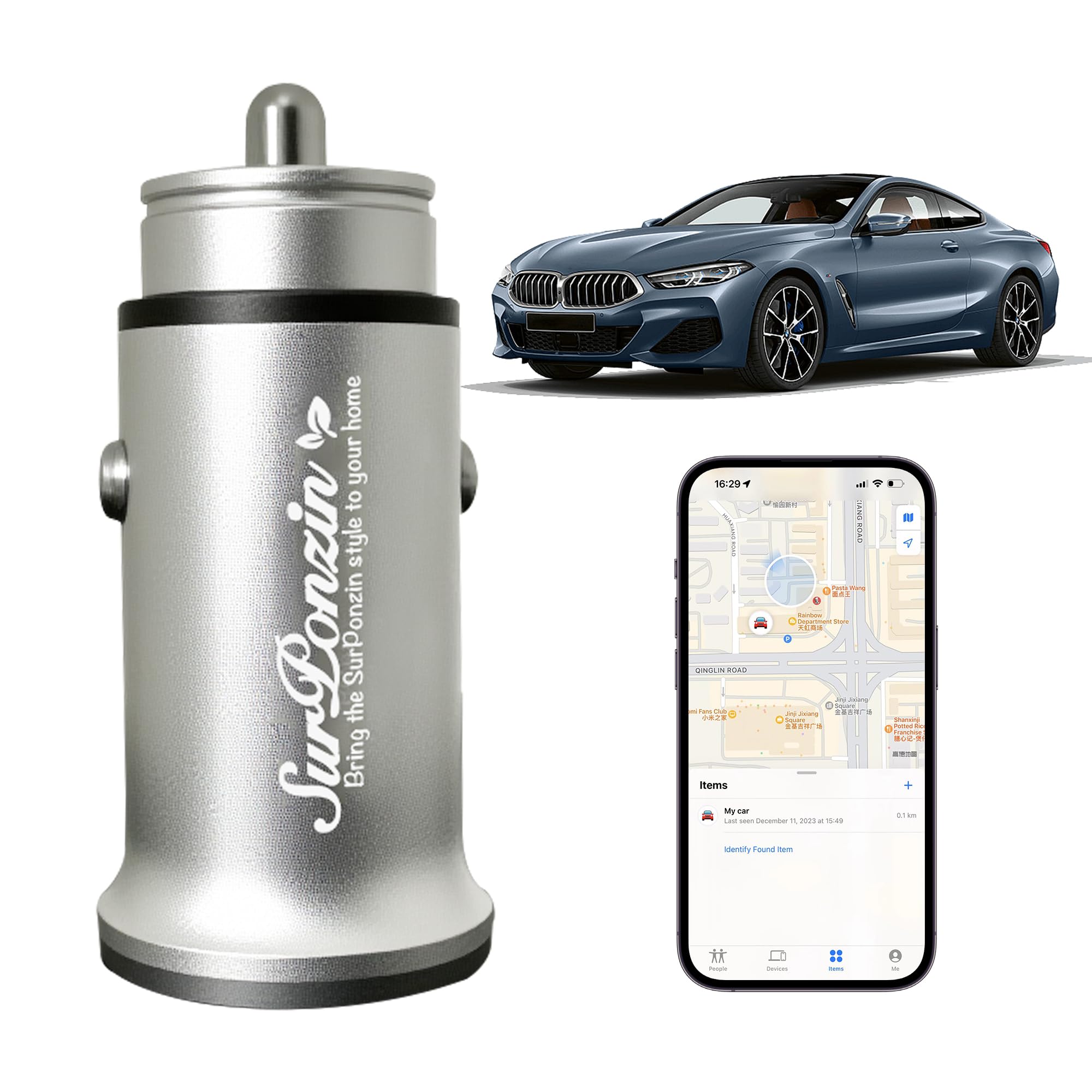 Car Anti-Loss Device with Charging Port - Real-Time Location Tracking, Compatible with Apple Find My (iOS Only)-Sliver (Sliver)