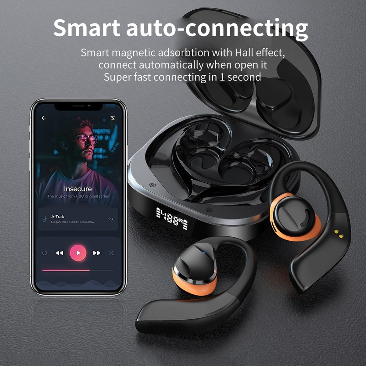 Auriculares inalámbricos Bluetooth de oído abierto, control táctil, conducción de aire, auriculares deportivos IPX7, impermeables, 50 horas de reproducción, auriculares deportivos impermeables