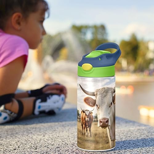 Miniatura 27 de Cute White Horses - Botella de agua para niños, botellas de agua aisladas de acero inoxidable con tapa con popote, 12 onzas, sin BPA, a prueba