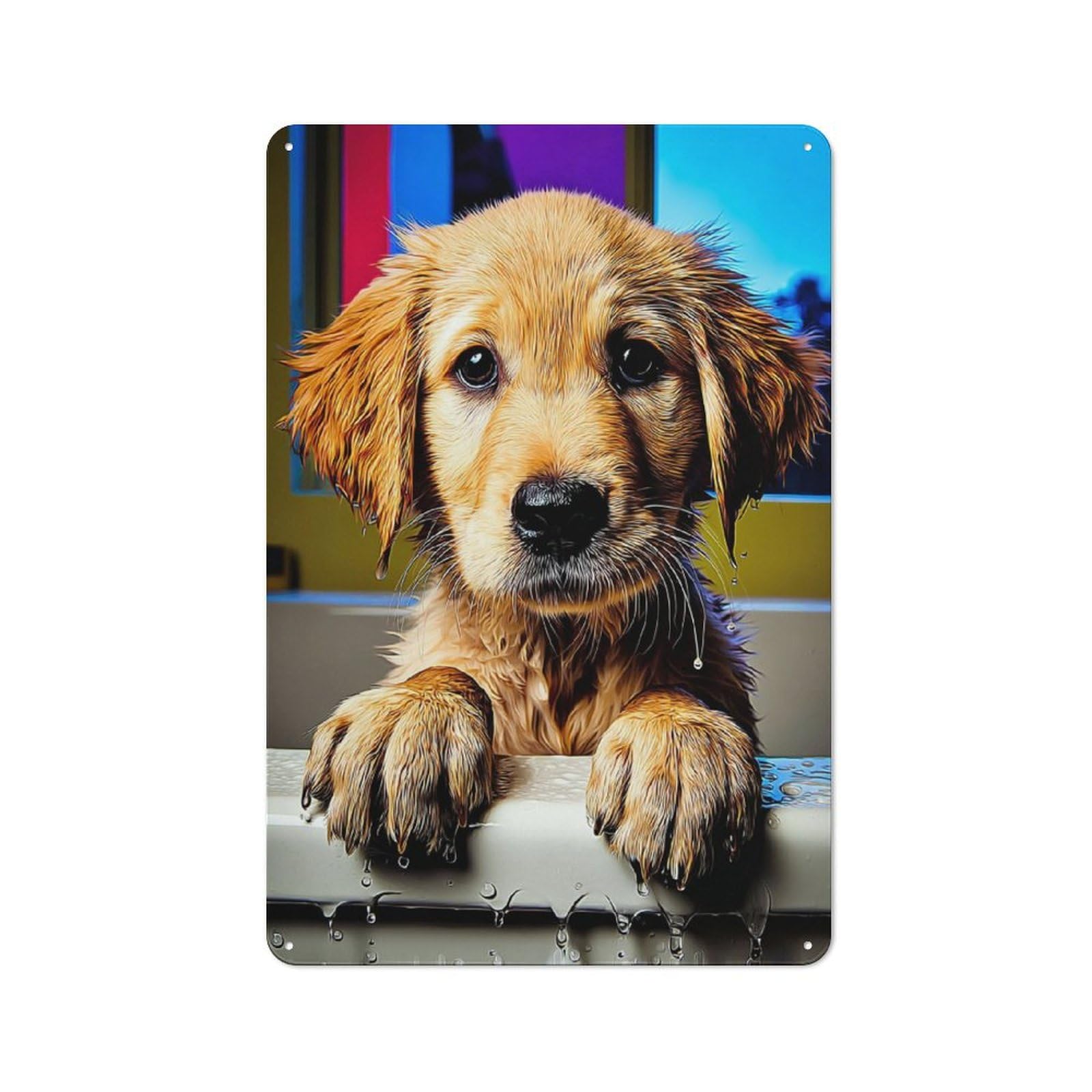 Junmoney Golden Retriever Puppy Bath Time Vintage Metal Plaque 30X20cm For Kitchen Or Home Bar, For Vintage Wall Decor Fans, For Garage And Workshop Walls