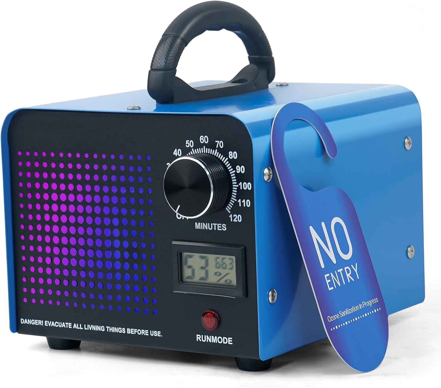 Generatore di ozono, 60000 mg/ora, con indicatore di temperatura e umidità, purificatore d'aria con timer da 120 minuti, per auto, appartamento, stanza, fumo, odori di animali domestici e odori della