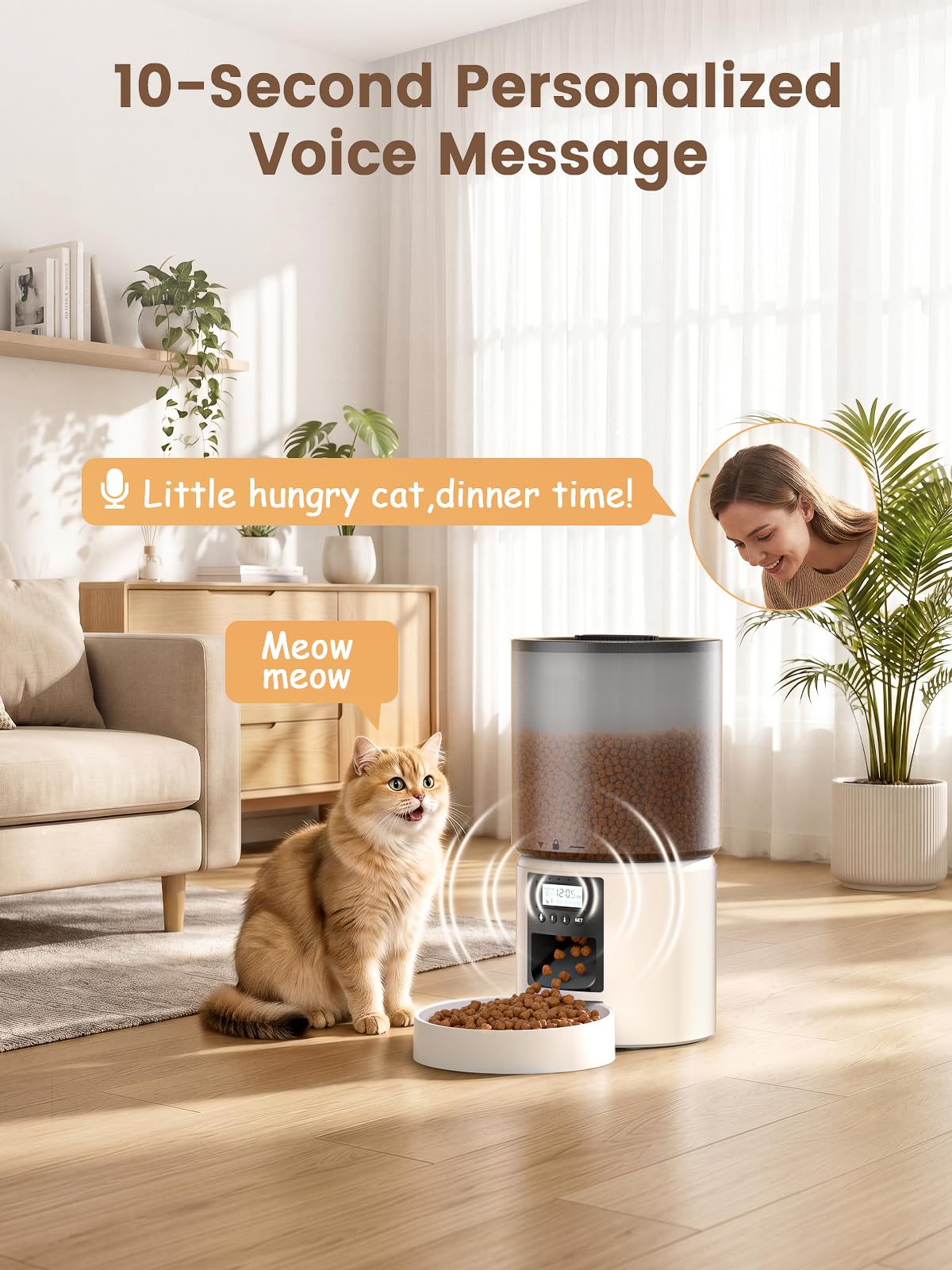 Distributore Automatico Cibo Gatti 4L Dispenser Crocchette Gatto con Timer Programmabile e Schermo LCD Distributore Cibo Gatti con Registrazione Vocale 10s fino a 1-6 Pasti Giornalieri
