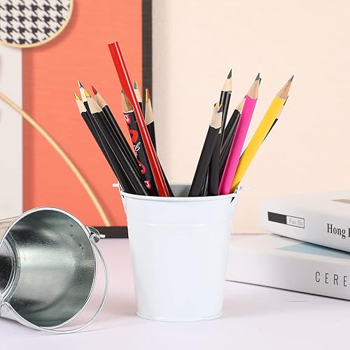 Miniatura 4 de Didaey Mini cubos de metal con asas, cubos galvanizados de 3.15 pulgadas, mini contenedores para plantas de hojalata de metal, cubo para decoración