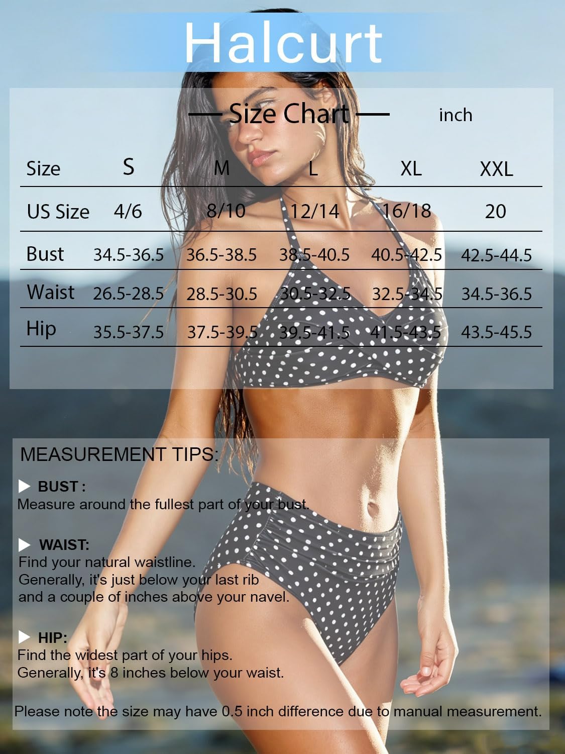Halcurt Women's Bikini Sets Twist Front Swim Top with Ruched Tummy Control Bottom Two Piece Swimsuit