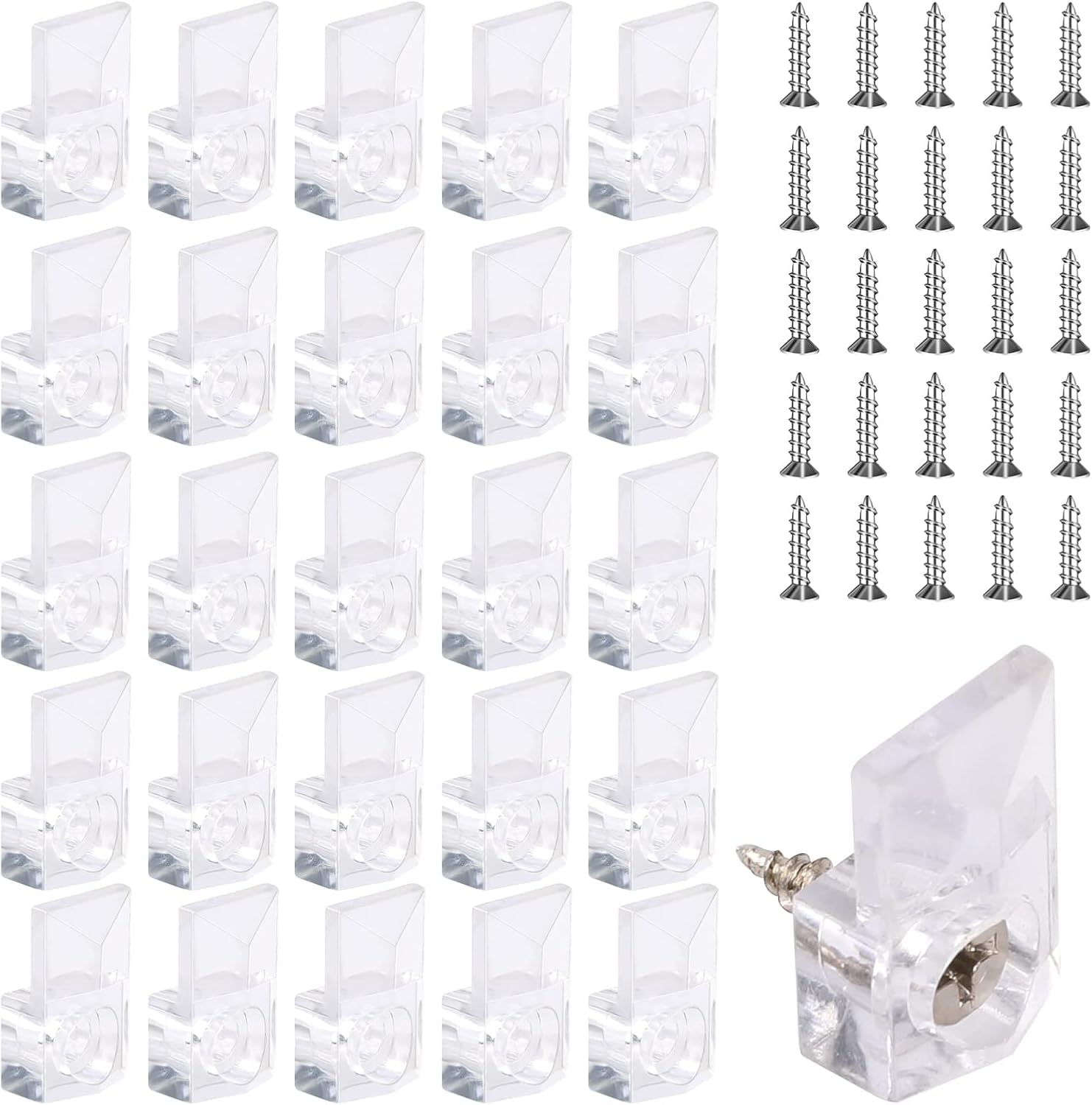 Mirror Holder Clips, 25 Sets Mirror Mounting Clips Kit, Glass Mirror Frame Retainer Clips, Mirror Brackets Mirror Hanger Clips for Frameless Mirror, Mirror Hanging Hardware with Screws for Wall Door