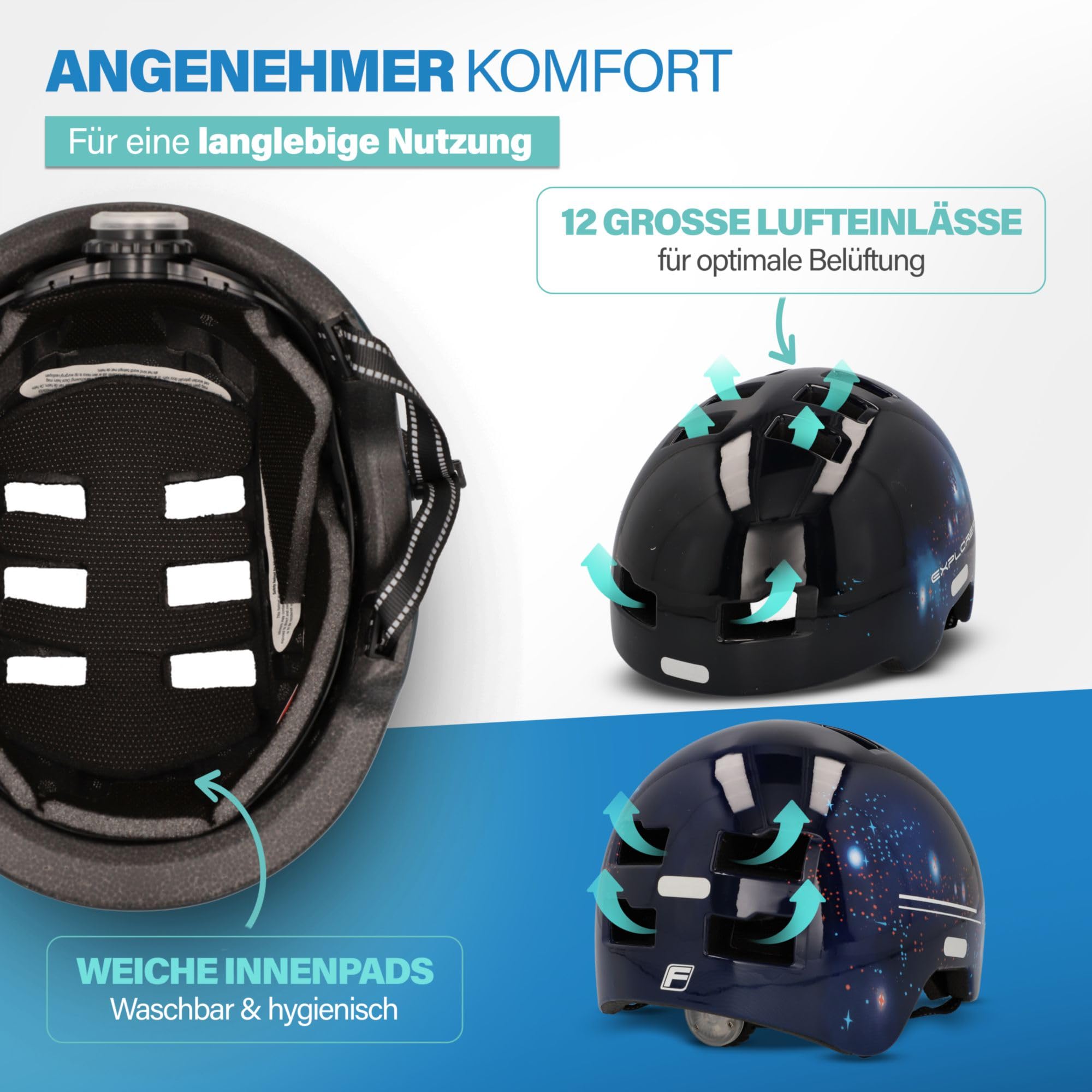FISCHER BMX Casco da bicicletta per bambini, casco da bicicletta, casco Dirt Bike Plus con fanale posteriore a LED integrato