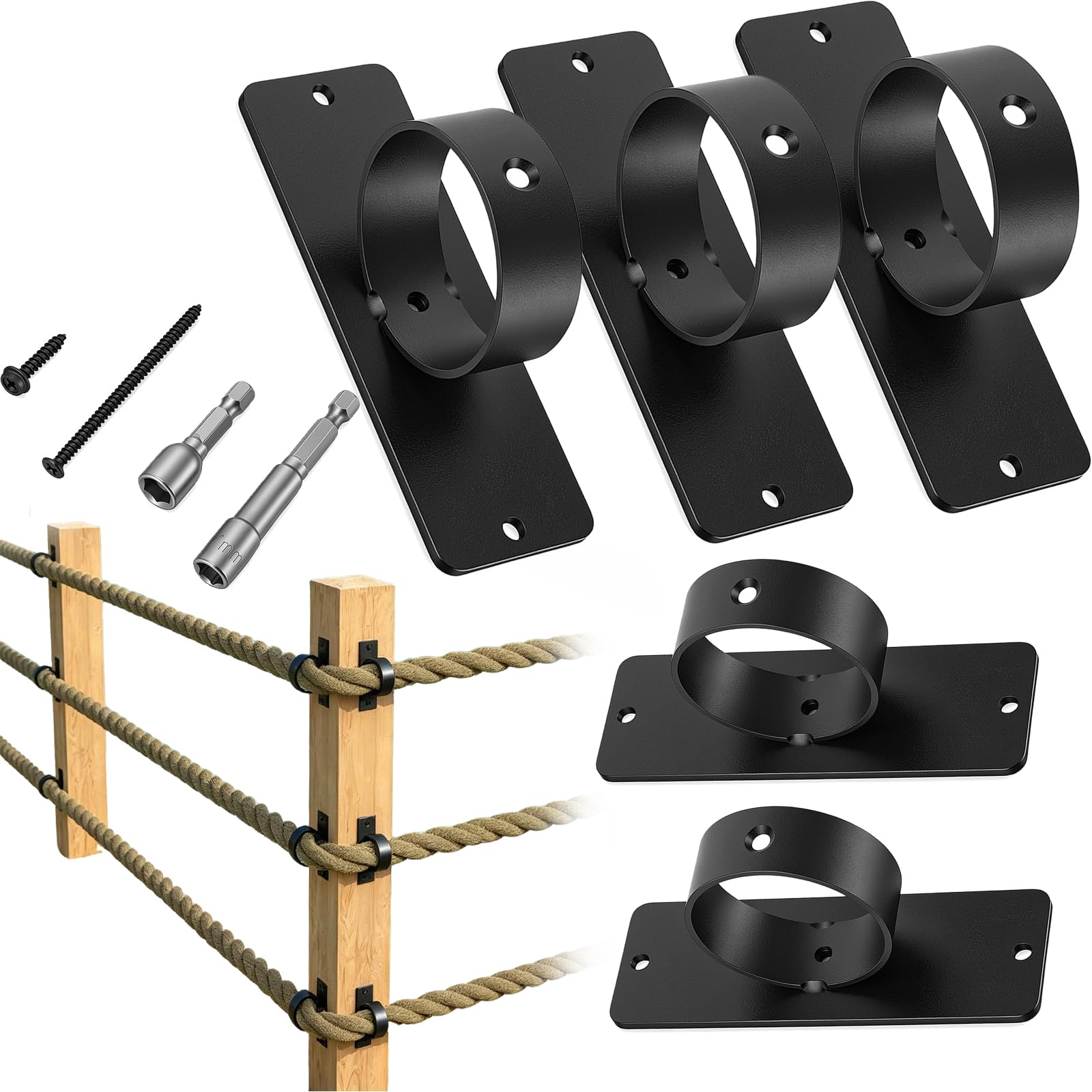 Supports De Corde, Kit De Fixation 5 Pièces équerres Anneaux Et Supports Pour Clôtures Escaliers Garde Corps De Terrasse Et Mains Courantes Quincaillerie Murale Pour Une Installation Facile