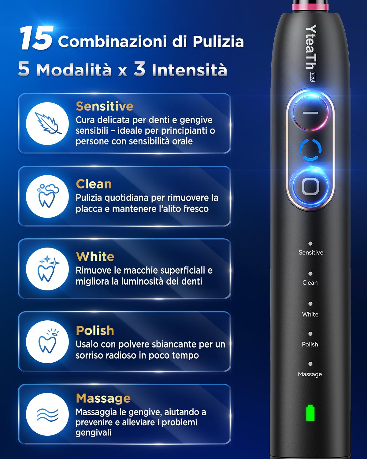 Spazzolino Elettrico Rotante per Adulti - Spazzolino Denti Rotante 3 Intensità, 5 Modalità, 8 Testine, Impermeabile IPX7, Spazzolino Elettrico Da Viaggio Ricaricabile, Nero Profondo