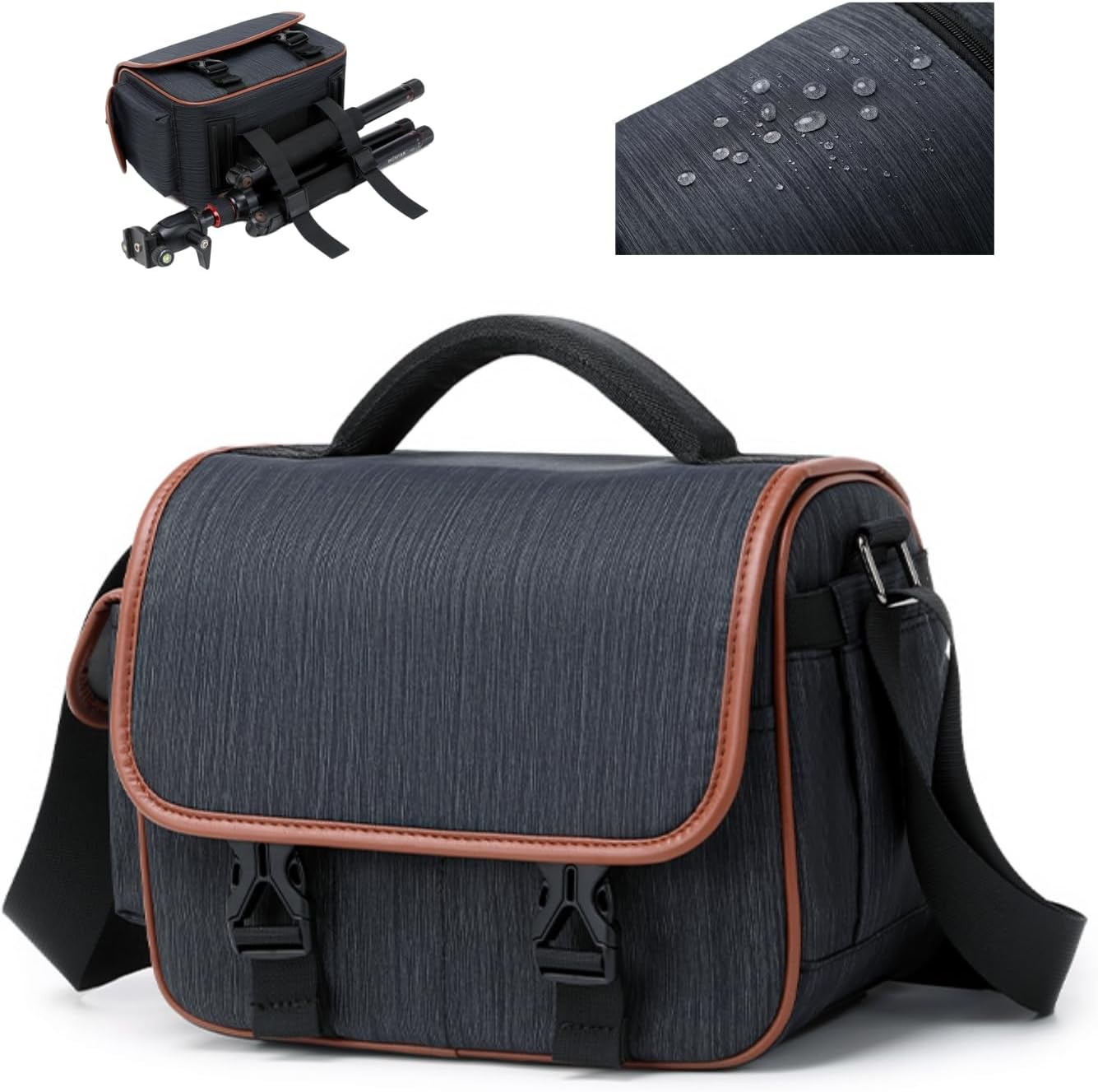 Small Compact Vintage Travel Camera Drone Equipment Lens Padded Protective Storage Sling Crossbody Shoulder Bag for Men and Women with Tripod Holder and Removable Divider Insert (Black gray)