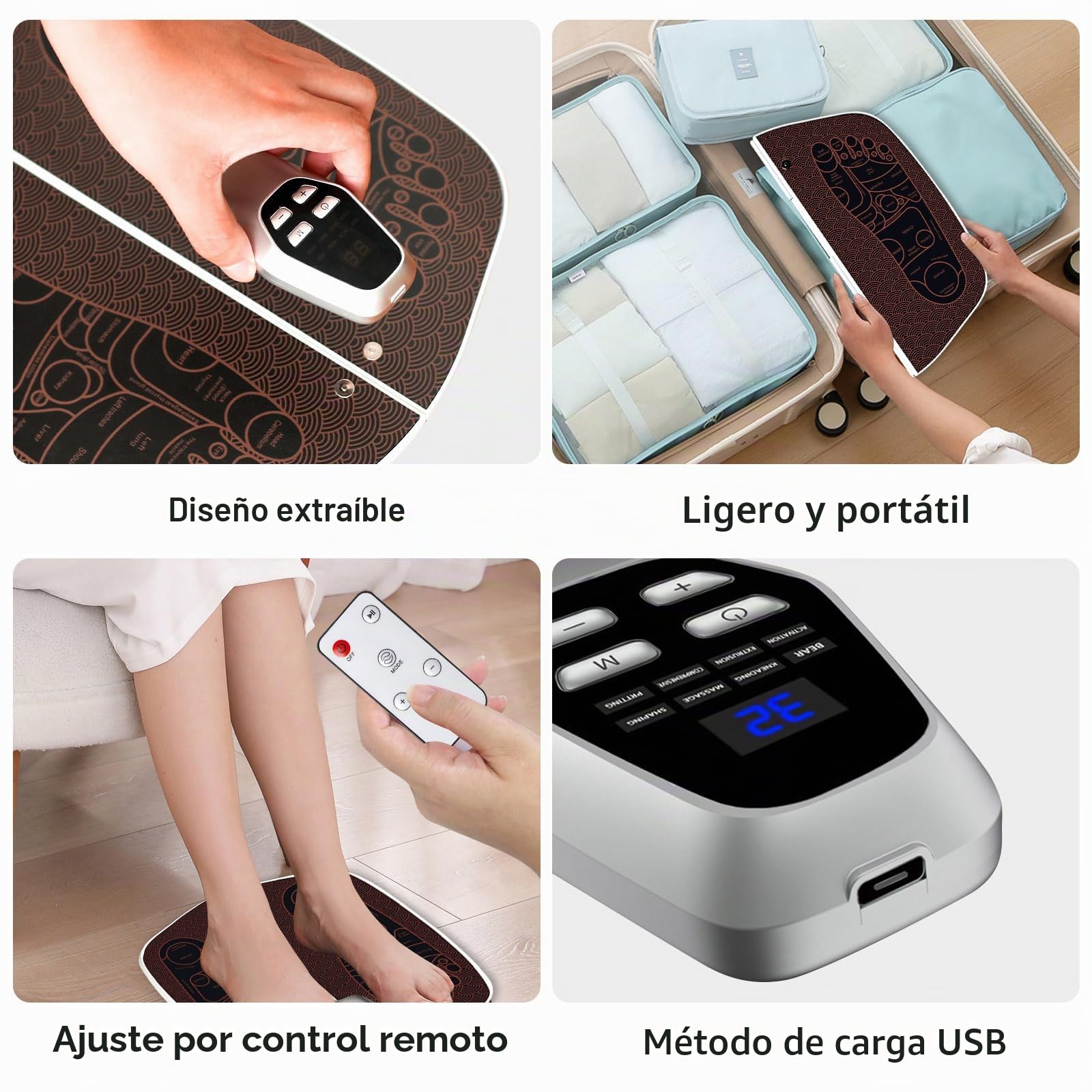 Masajeador de pies eléctrico, con 8 programas de masaje y 32 niveles de intensidad, masajeador de pies para promover la circulación sanguínea y relajar los músculos, ideal para aliviar el dolor de