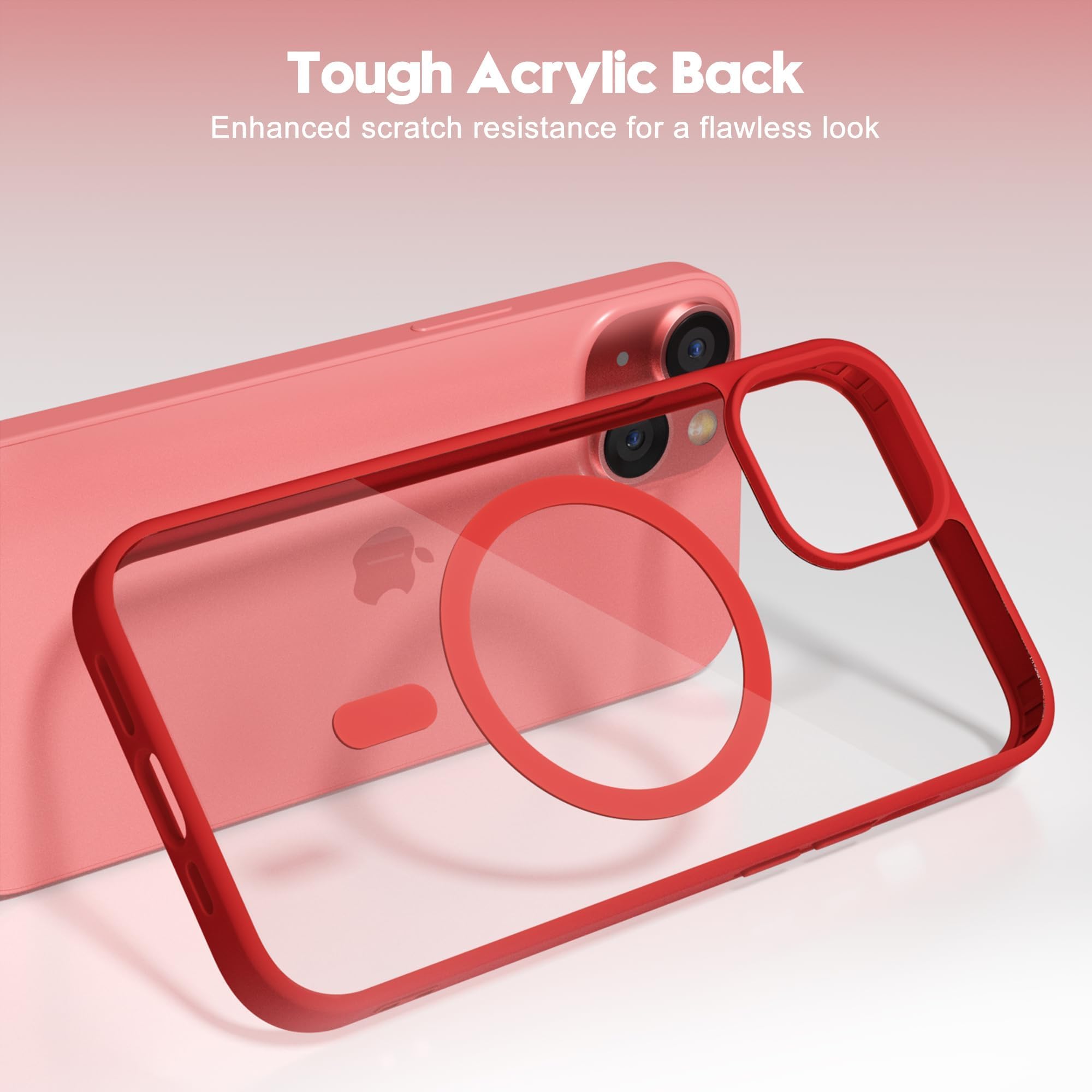 oakxco Funda magnética transparente para iPhone 15, compatible con carga Magsafe, funda protectora delgada para iPhone 15, a prueba de golpes, silicona suave TPU y policarbonato duro, color rojo