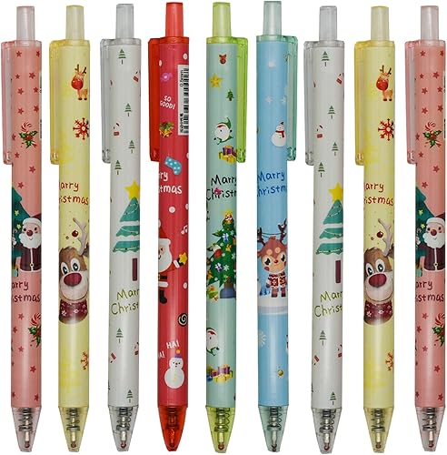 Maydahui 12 bolígrafos de gel de Navidad de dibujos animados, bolígrafos de impresión retráctiles de Papá Noel, árboles de Navidad, muñeco de nieve,