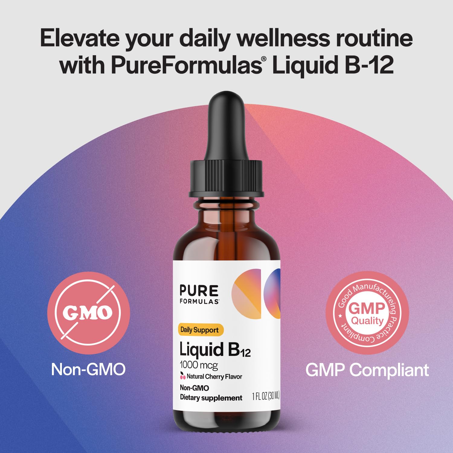 PureFormulas Liquid B12 1000 mcg - Natural Cherry Flavor B12 Sublingual Drops, Potent Daily Support for Energy & Wellness - Non-GMO, Allergen-Free - 1 fl. Oz. — Amazon image 3