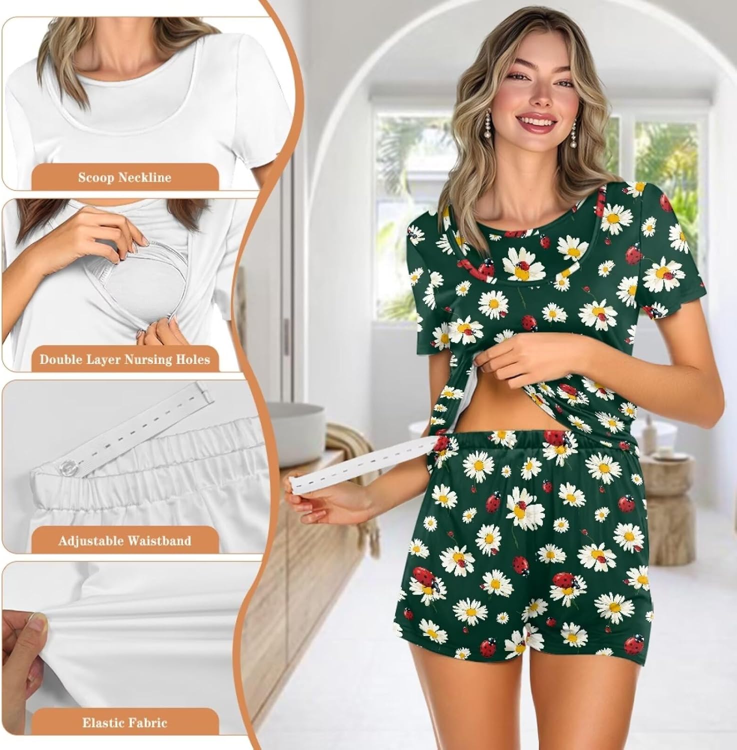 Women 2 Pack Nursing Pajamas Sets, Soft Loungewear with Double Layer for Summer S-2XL