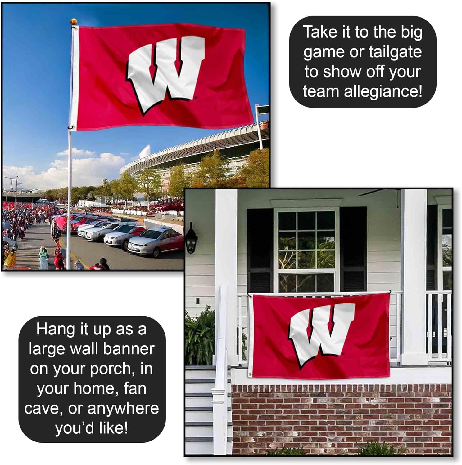 College Flags & Banners Co. UW Wisconsin Badgers University Large College Flag - Image 4