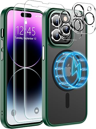 MOZOTER Magnetic for iPhone 14 Pro Max Case,[Compatible with Magsafe][Anti Yellowing][Glass Screen Protector & Camera Lens Protector] Slim Thin Shockproof Case for iPhone 14 pro max,6.7 inch-Clear