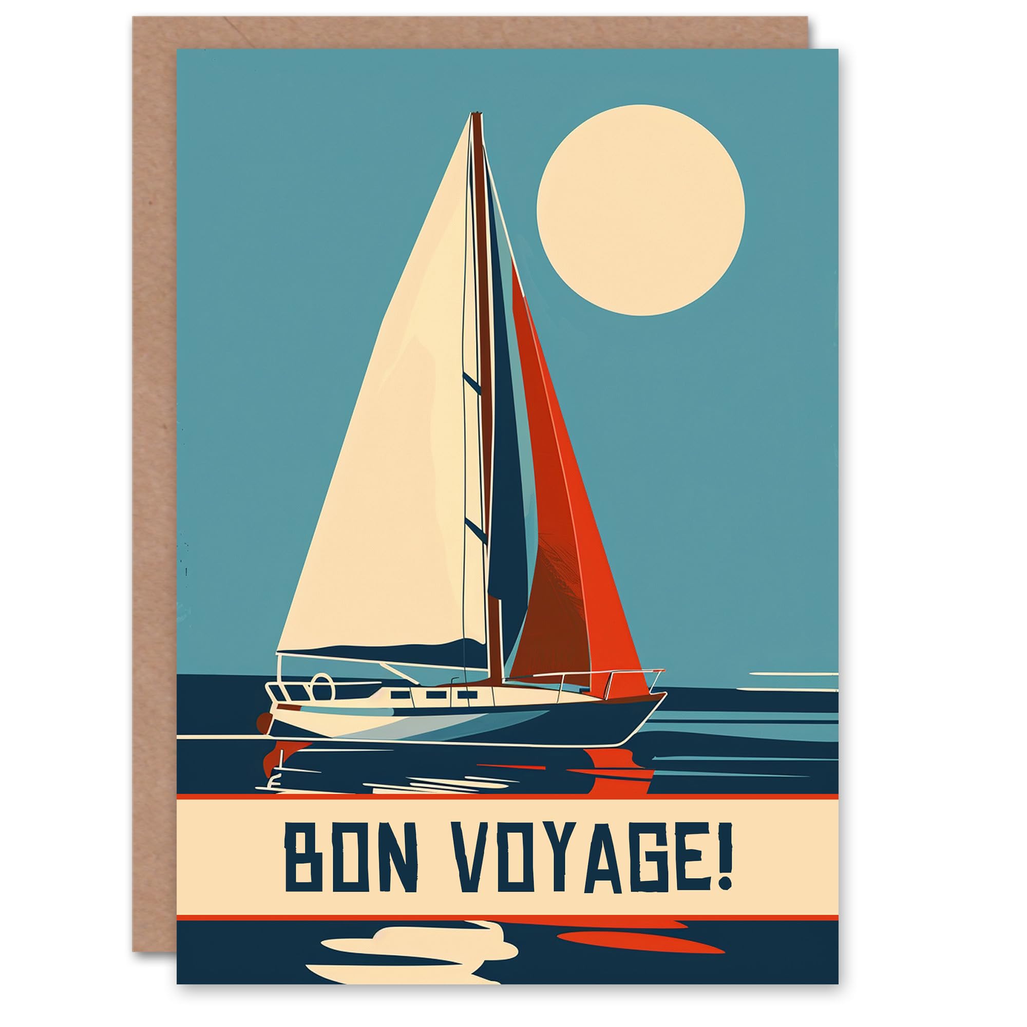 Artery8Bon Voyage Sail Boat Sailing Calm Sea Graphic Blank For Him Or Her Art Farewell Card
