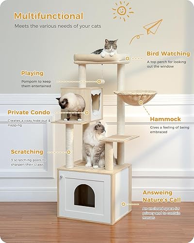 Miniatura 9 de PETEPELA Árbol para gatos con caja de arena, moderna torre para gatos, muebles de caja de arena para gatos, condominio para gatos con postes