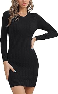 Gyabnw Jumper Dress, Women's Long Sleeve Knitted Dress, Round Neck Winter Dresses, Elegant Plain Jumper Dresses, Sexy Mini Dress, Warm Casual Dress for Autumn Winter S–XXL