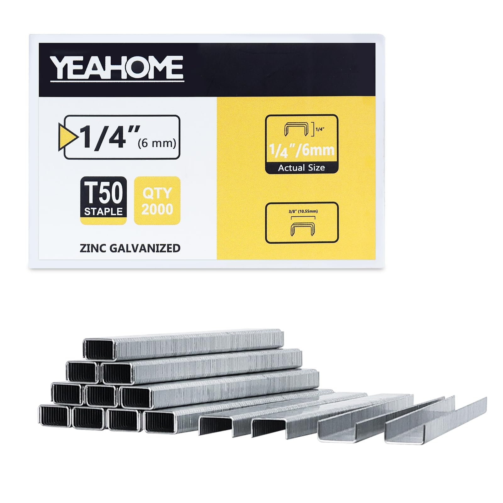 Photo 1 of YEAHOME T50 Staples, 2000 Count, 1/4 inch, Galvanized Steel