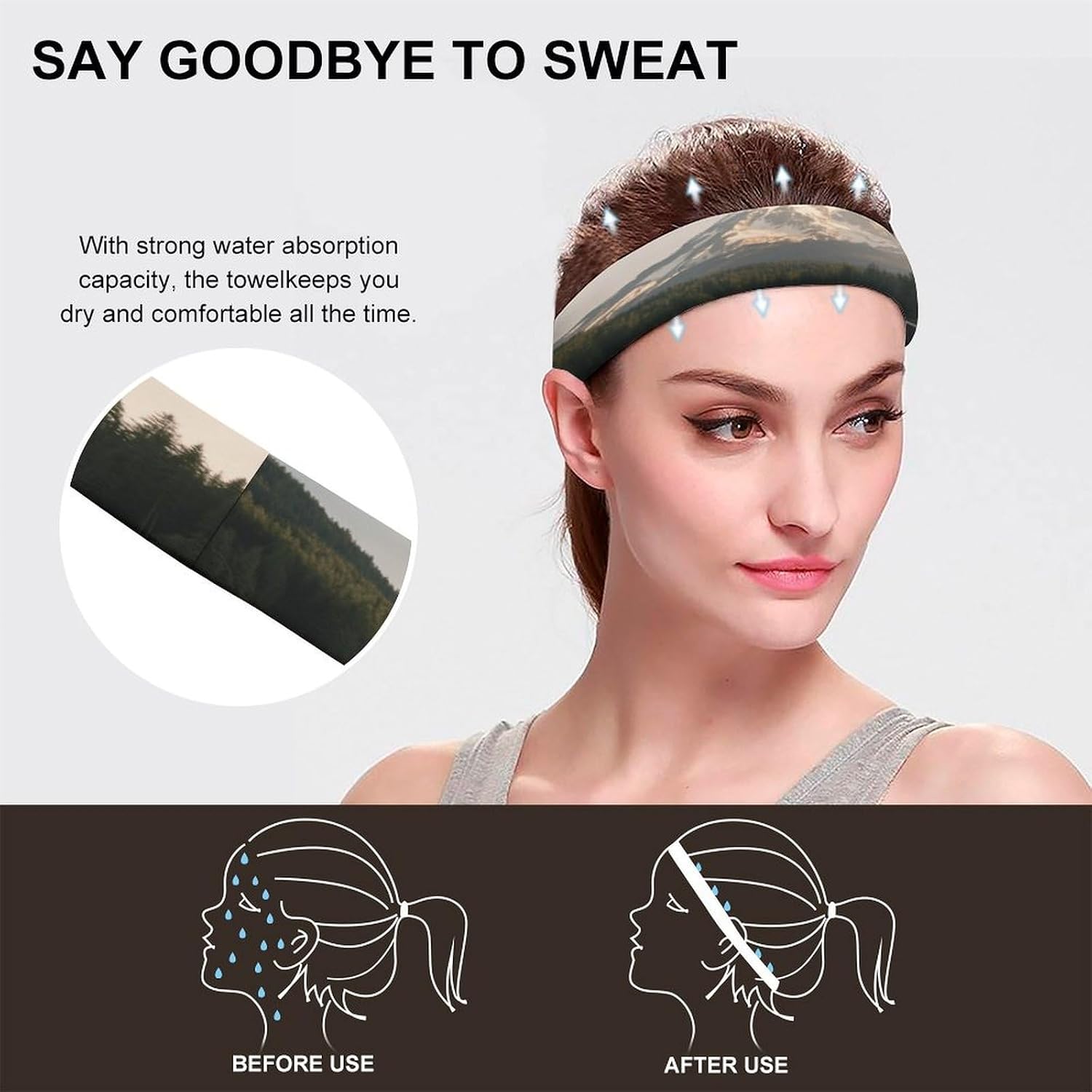 Sweat-Absorbent Sports Headband Fashionable Non-Slip Mount Rainier Lake Printed Headband Summer Accessories Elastic Band Suitable for Gym Football Yoga Running Hiking image 5