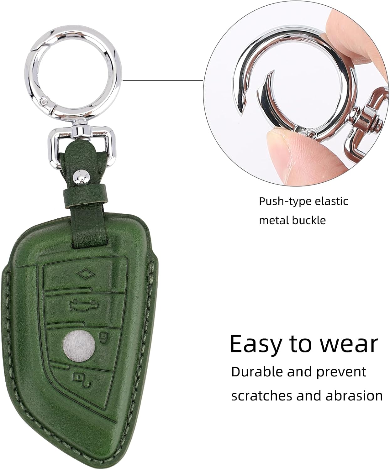 Leather Key Fob Cover Case, Keychain Shell, Compatible with BMW 2 5 6 7 X1 X2 X3 X5 X6 Series (Green)