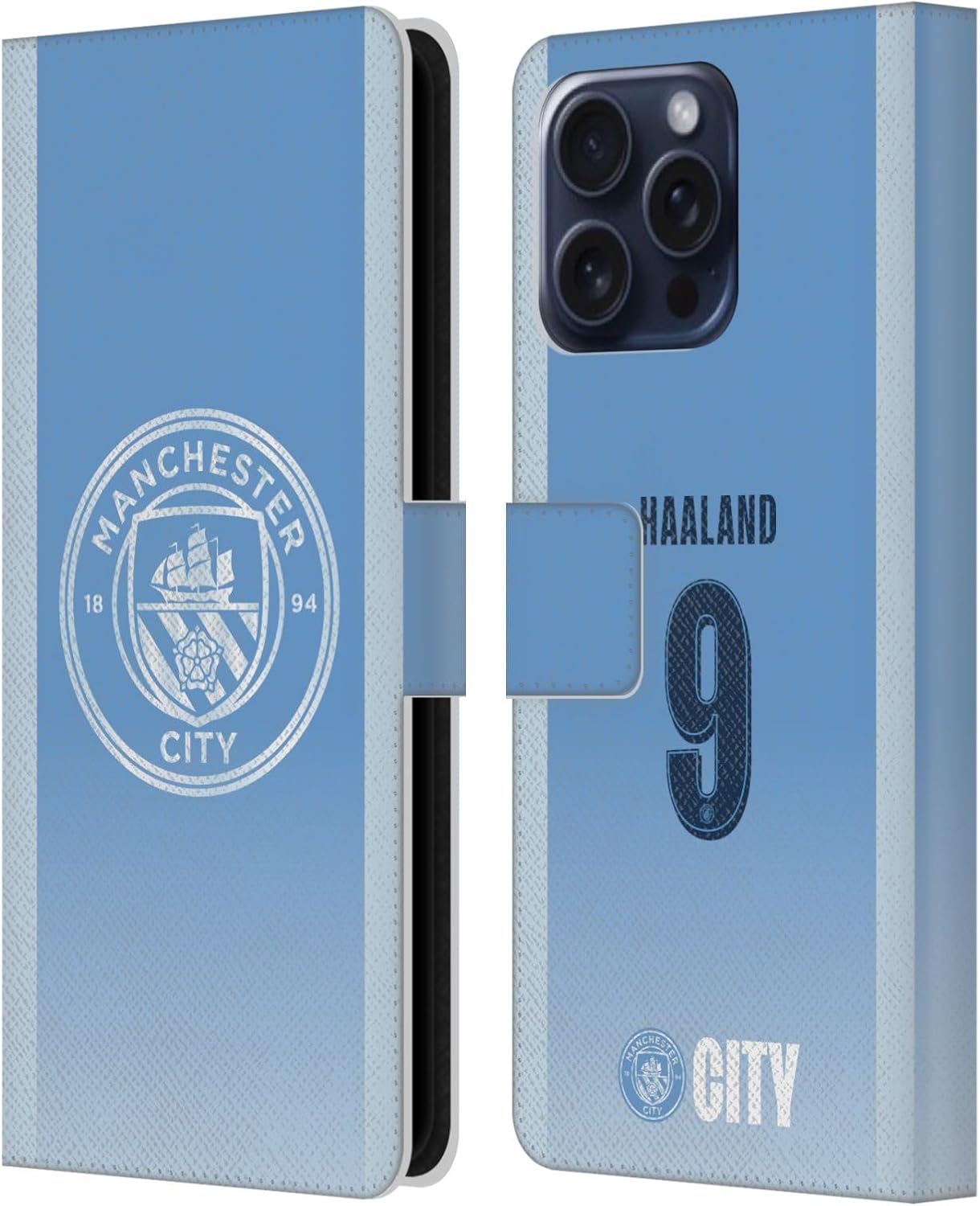 Head Case Designs Officially Licensed Manchester City Man City FC Erling Haaland 2026/27 Players Home Kit Leather Wallet Case Compatible with Apple iPhone 16 Pro Max