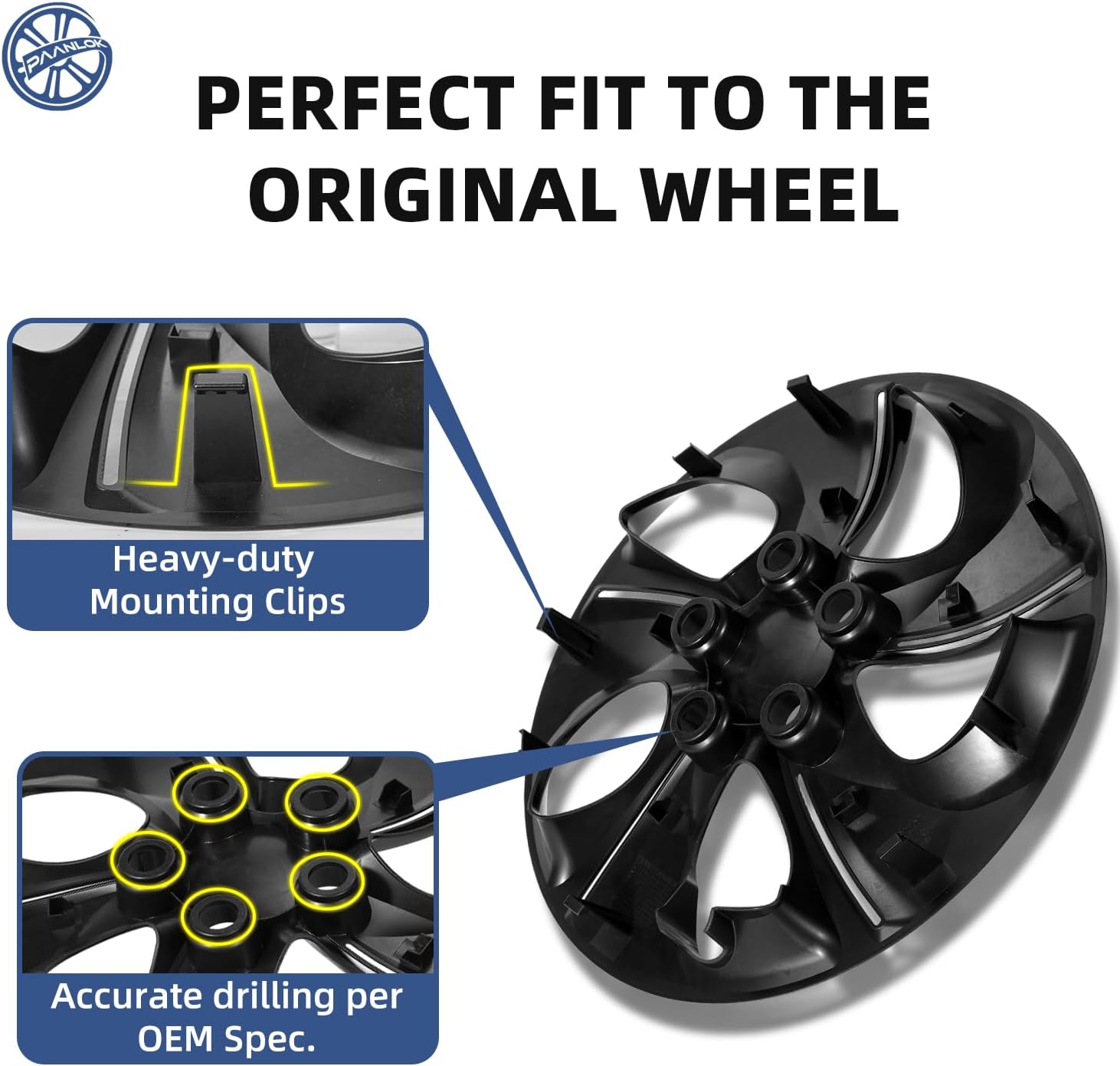 15 Inch ABS Wheel Covers for 2006-2011 & 2013-2015 Honda Civic, Bolt-On 15" Steel Wheels, OEM Replacement #44733-TR3-A00 / #44733-SNE-A00, Gloss Black Hubcaps 4-Pack