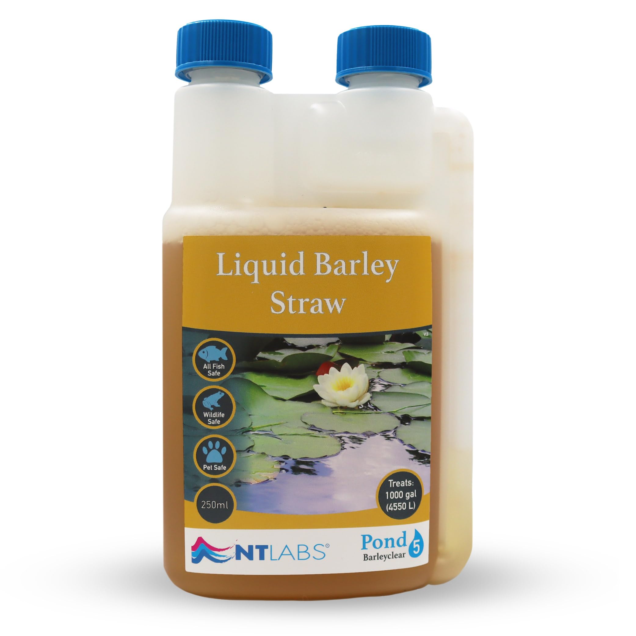 NT Labs Pond Barleyclear, Liquid Barley Straw, Natural Controlof Green Algae & Blanket Weed in Ponds, Targets Green Water, Algae & Blanket Weed by Consuming Phosphates (250ml - Treats 4550L)