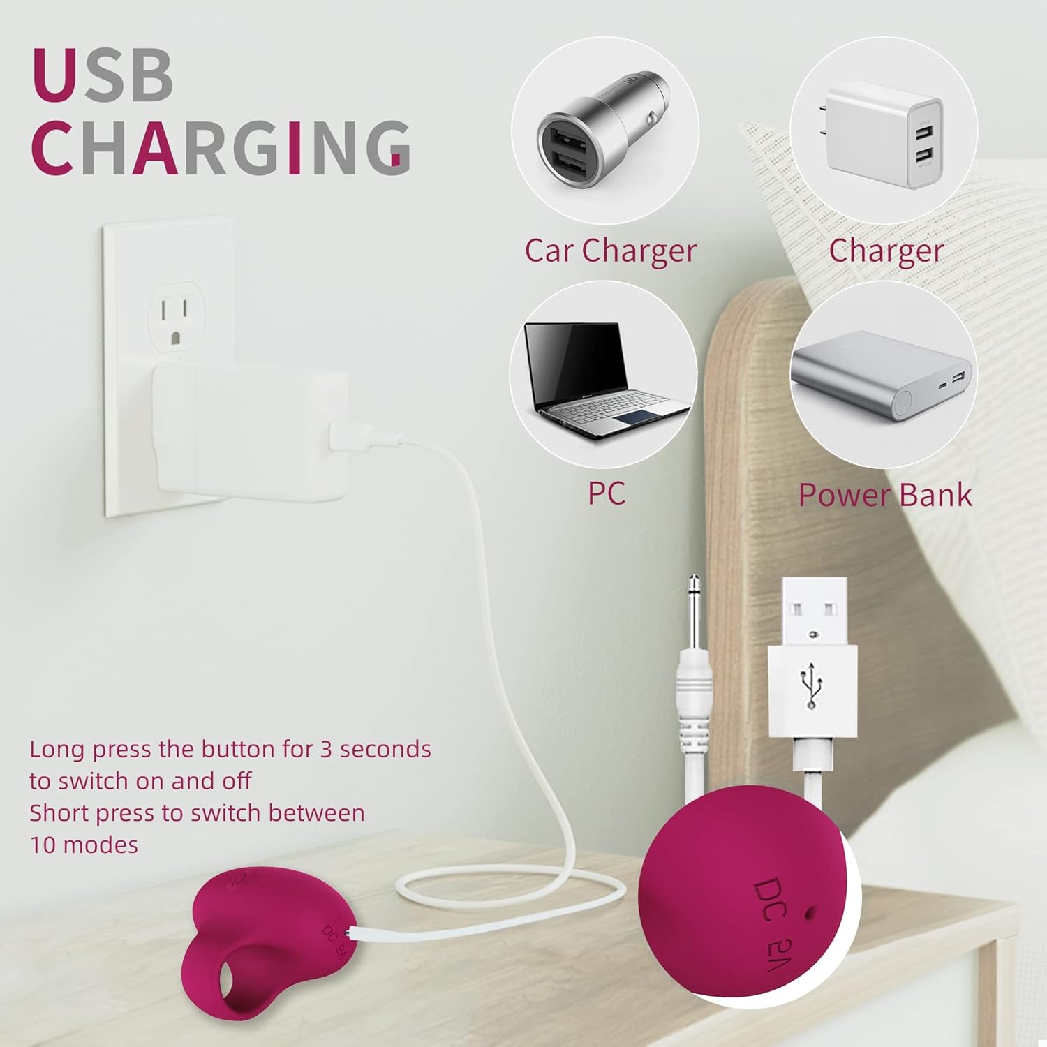 Handhold Portable Powerful Multifunctional Facial Mini Massage Ball,Quiet Waterproof USB Rechargeable Vibrating Travel Pocket Face Eye Finger Joint and Neck Jaw Massager (Deep Rose) - Image 6