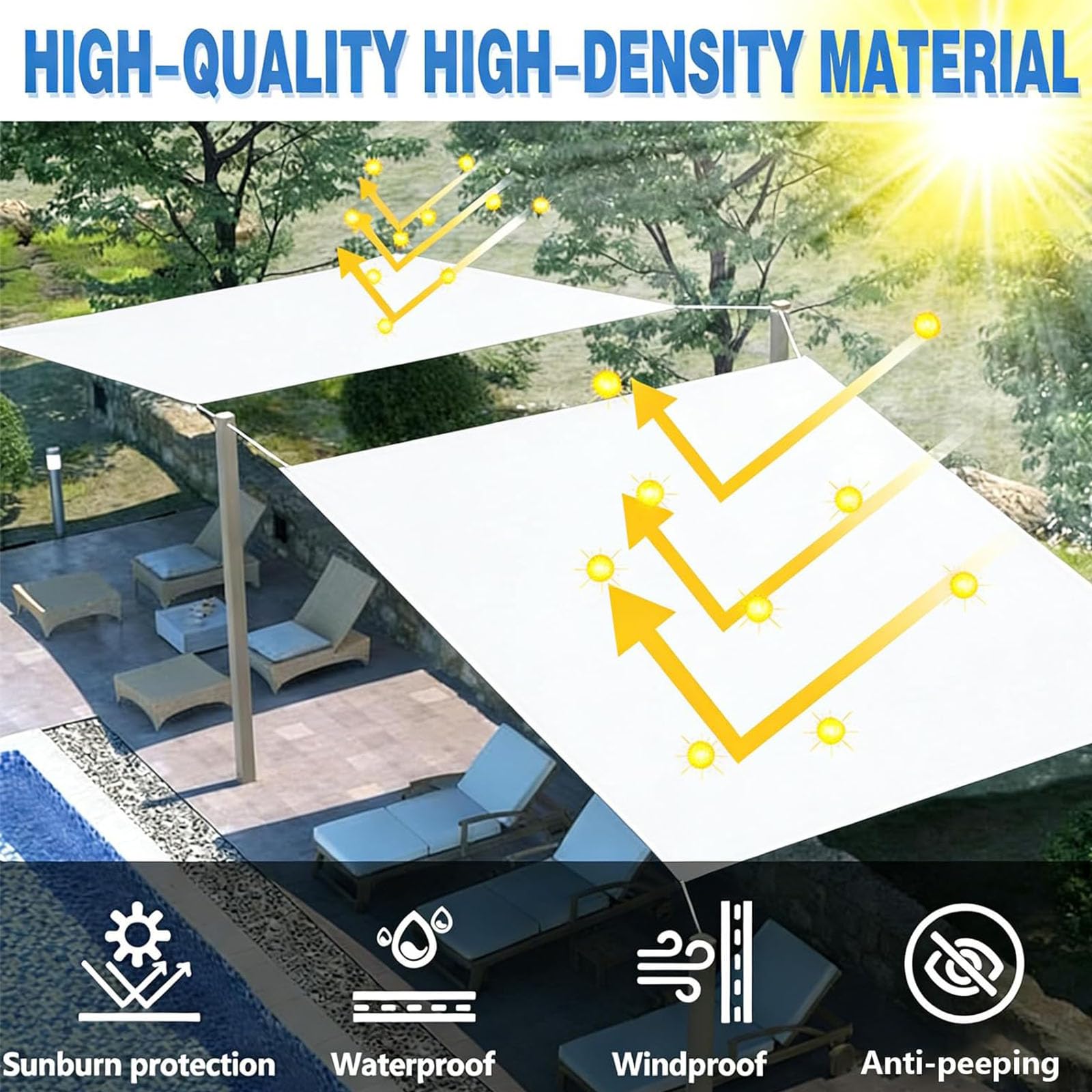 Impermeable, 4 x 6 m, para exteriores, para balcón, albercas de pollo, incluye ojales y cuerdas, color blanco