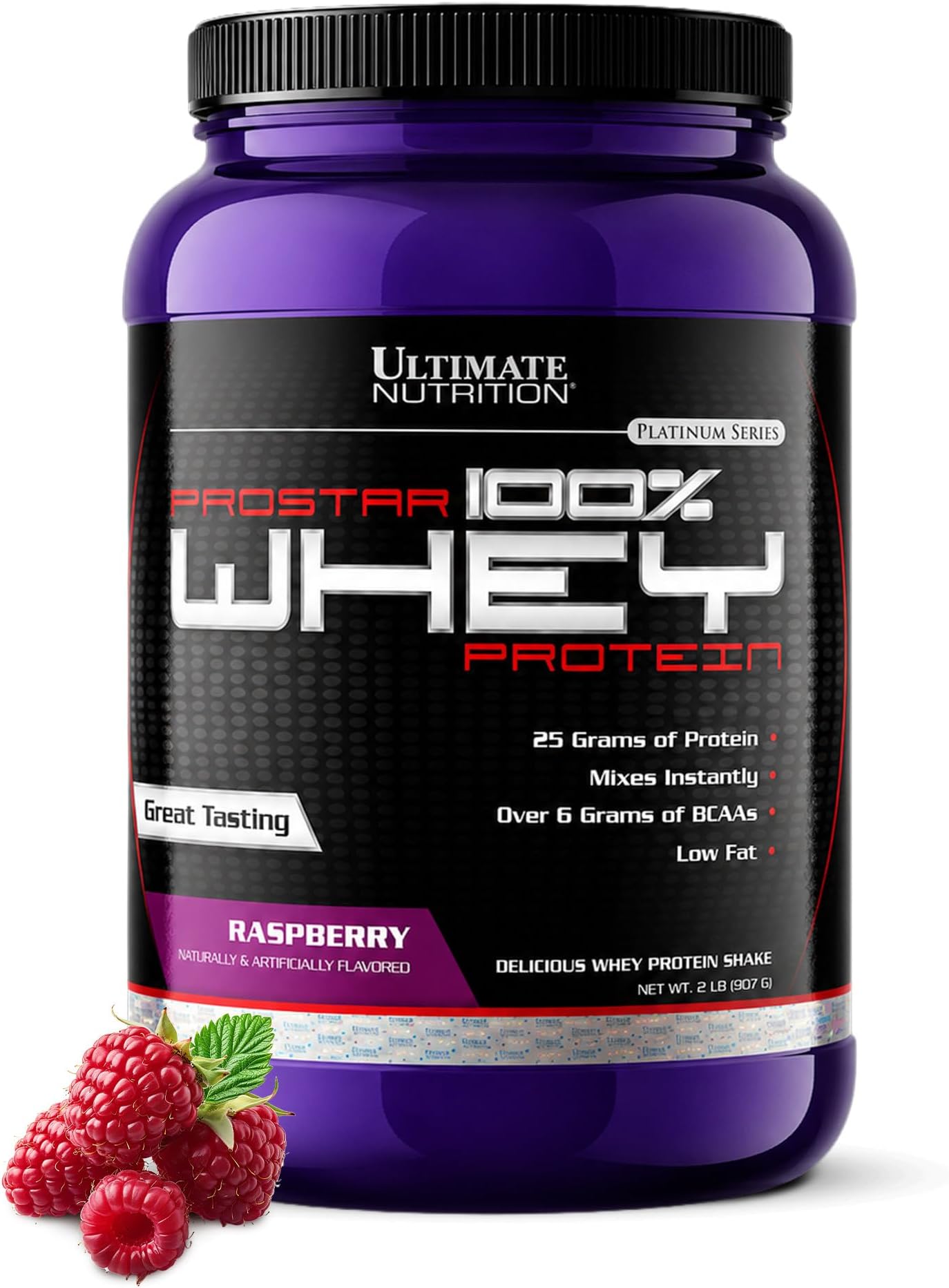 Prostar Whey Protein Isolate, Raspberry, 2 lb | 25g Whey Protein Isolate Per Serving, Low Carb, Low Fat, Over 6g BCAAs, Fast Absorbing Formula For Muscle Gain And Recovery