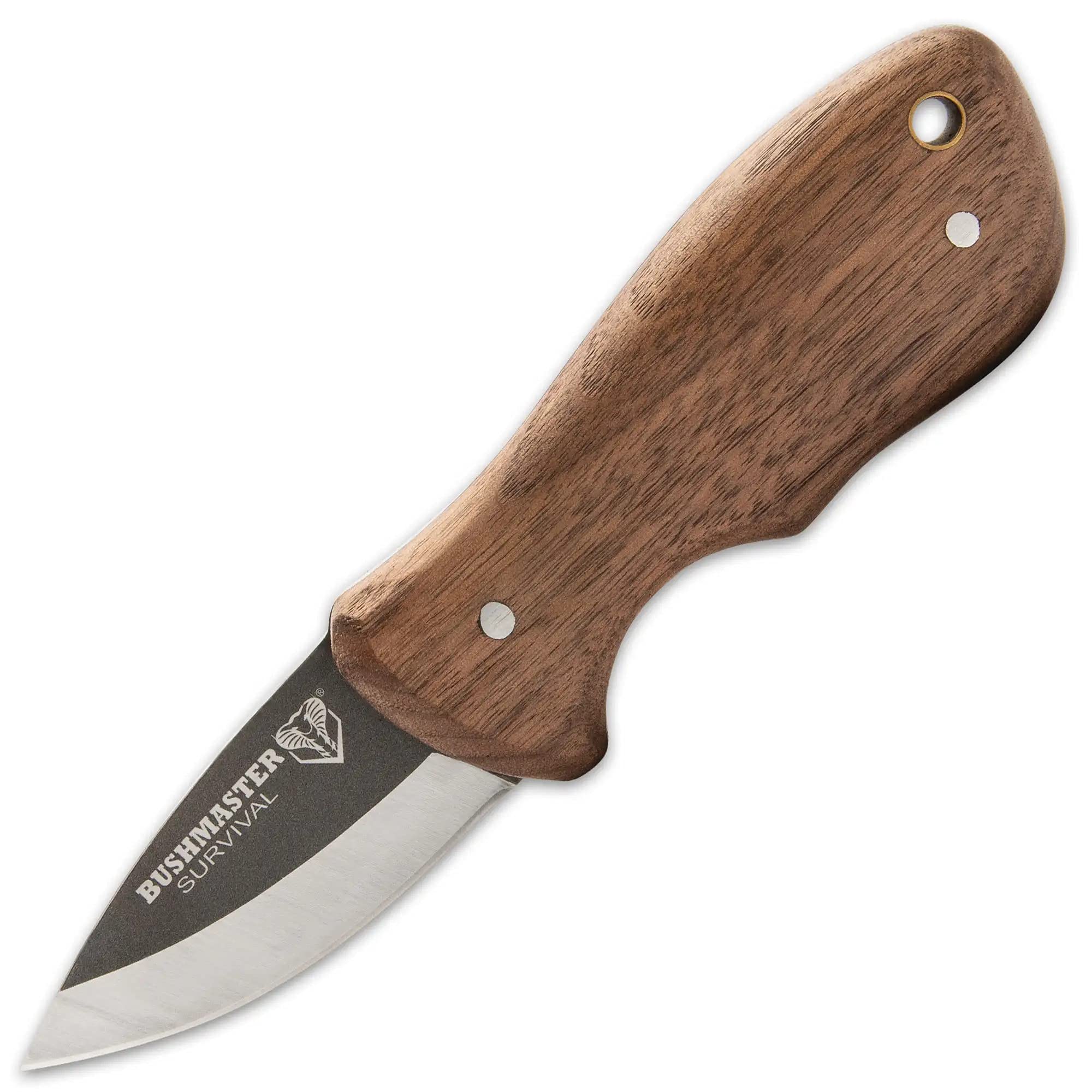 Bushmaster Marajo Bushcraft Knife and Sheath - 1095 High Carbon Steel Blade, Hardwood Handle, Brass Pins, Take Camping and Hunting, For Outdoor Adventures - Lenth 6 3/8”