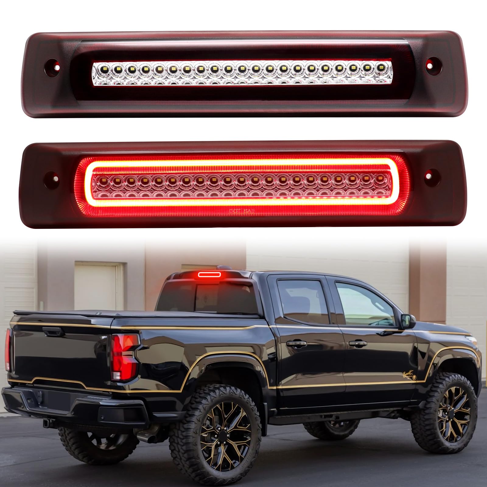 LED Third Brake Light Compatible With 2015-2026 Colorado/Canyon 2012-UP S10 High Mount 3rd Brake Cargo Light Red Housing Clear Lens