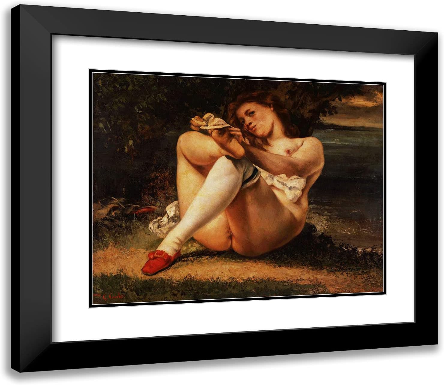 ArtDirect Courbet, Gustave 23x20 Gold Ornate Framed Art Print with Double Matting Titled: Woman With White Stockings