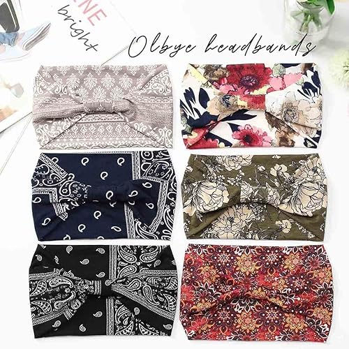 Miniatura 2 de Olbye Diademas anchas anudadas con turbante floral, antideslizantes, elásticas, para entrenamiento, para yoga, bufandas para el cabello, accesorios