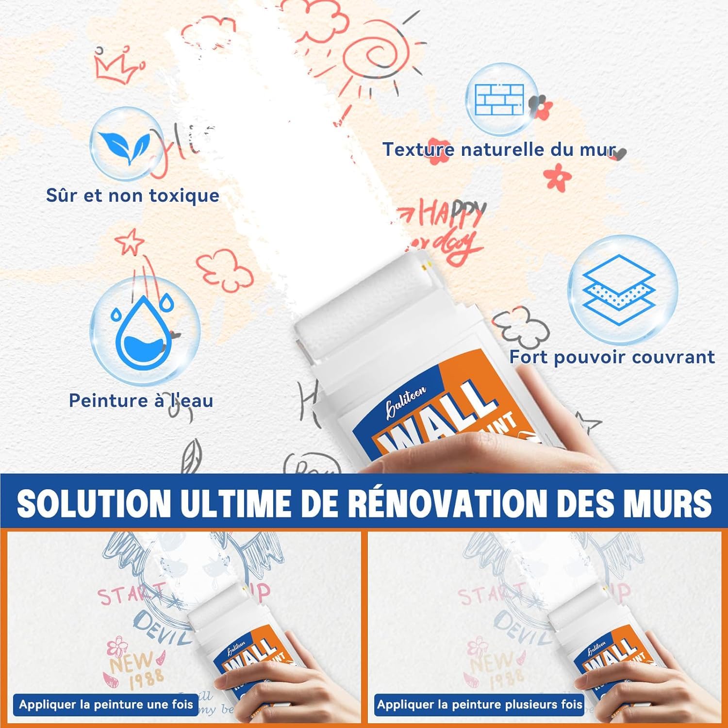 Peinture Blanche Mur et Plafond à Base d'Eau Séchage Rapide 100ml
