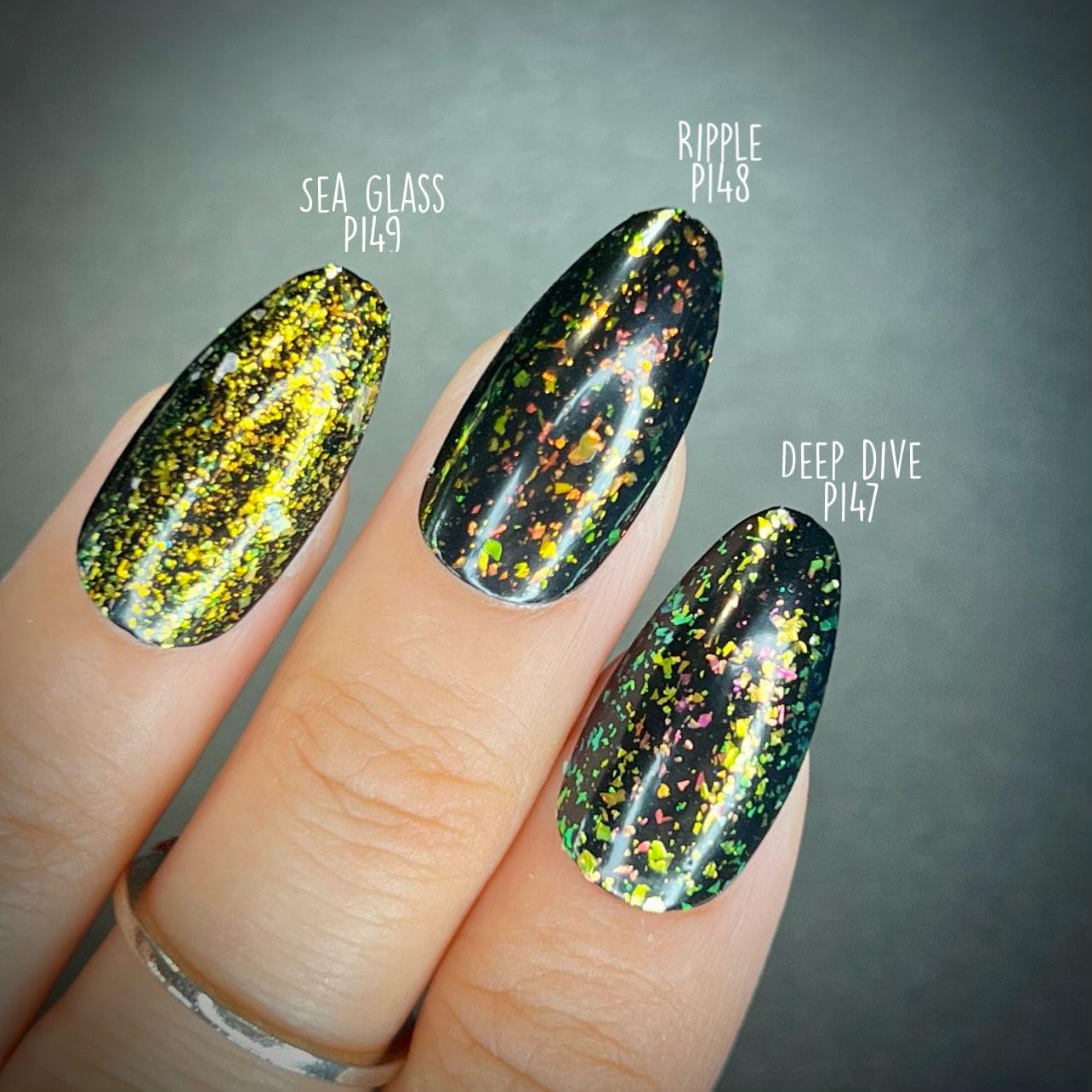 Maniology Ocean Crush Flakie Iridescent Toppers Summer Nail Polish Set (Deep Dive (P147), Ripple (P148), Sea Glass (P149))