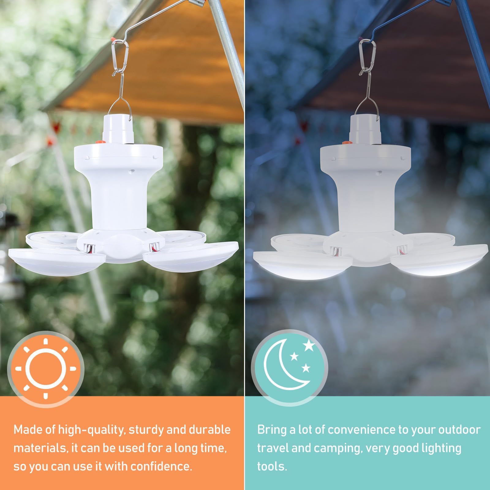 STOBAZA Lámpara Colgante para Camping Recargable Solar y Usb, Luz LED de 2400mah y 5.5v, para Tienda y Actividades al Aire Libre