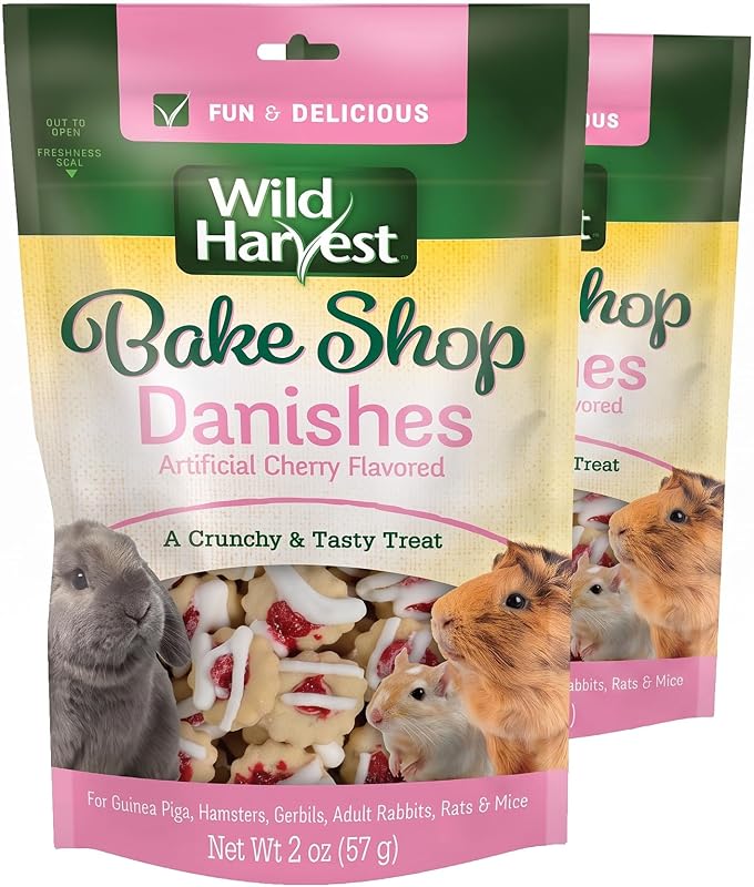 Petisco crocante Bake Shop Danishes sabor cereja artificial para pequenos animais Wild Harvest – Pacote com 2 de 57 g