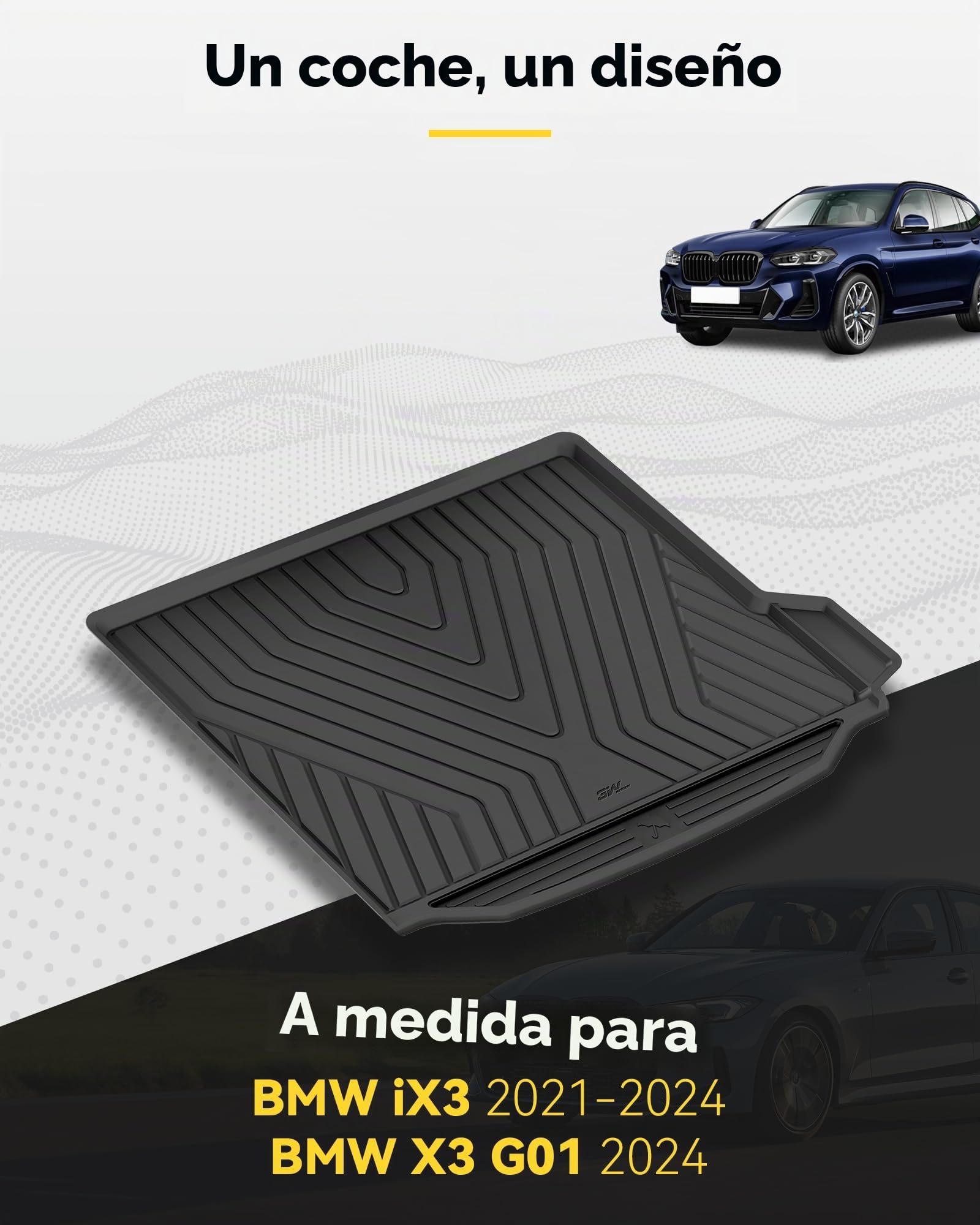 3W Alfombrilla Maletero de Coche para BMW iX3 G01 2021-2024 2025/BMW X3 2024, Admite Perros, TPE Alfombrillas para Todo Tipo de Clima, Antideslizante, Impermeable, Accesorios, No aplicable PHEV | Protección completa | Forma 3D a medida | Antideslizante |