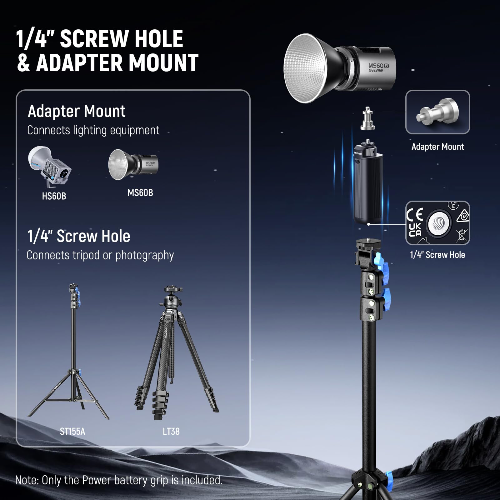 NEEWER BASICS Alimentation de Lampe Vidéo Portable COB HS60B, 5000mAh 74Wh 100W PD Charge Rapide 14,8V/10A Sortie DC, Support de Photographie Portable pour Enregistrement Vidéo en Extérieur, PH74E