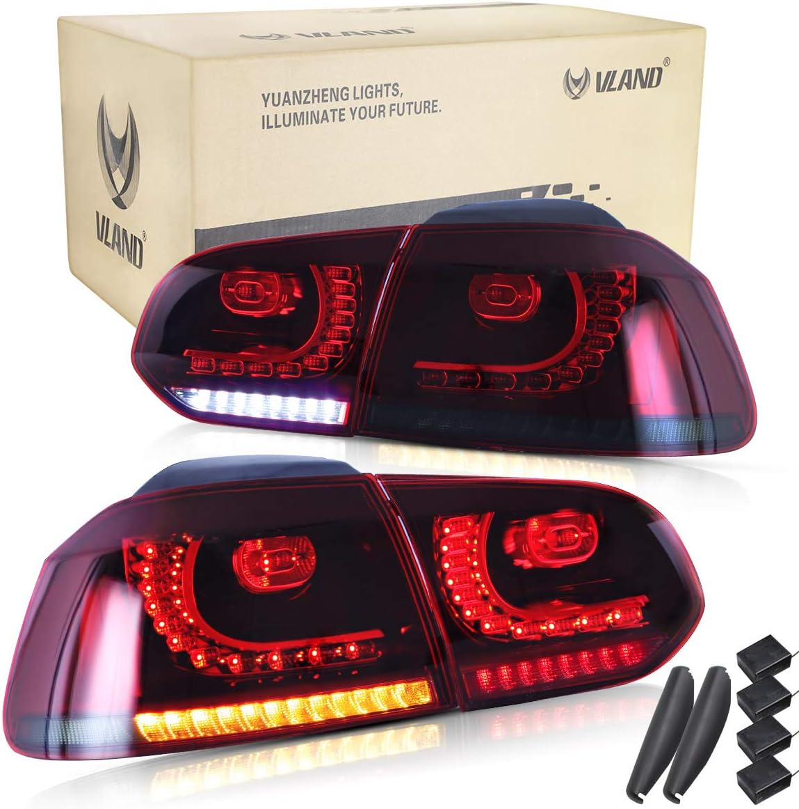 VLAND LHD LED Tail Light For 2008-2013 Golf 6 MK6 GTI GTD R TSI Rear lights With Sequential (Driver on the left)(Red And Smoked)